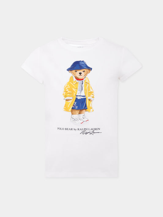 T-shirt bianca per bambina con Polo Bear,Ralph Lauren Kids,957377001