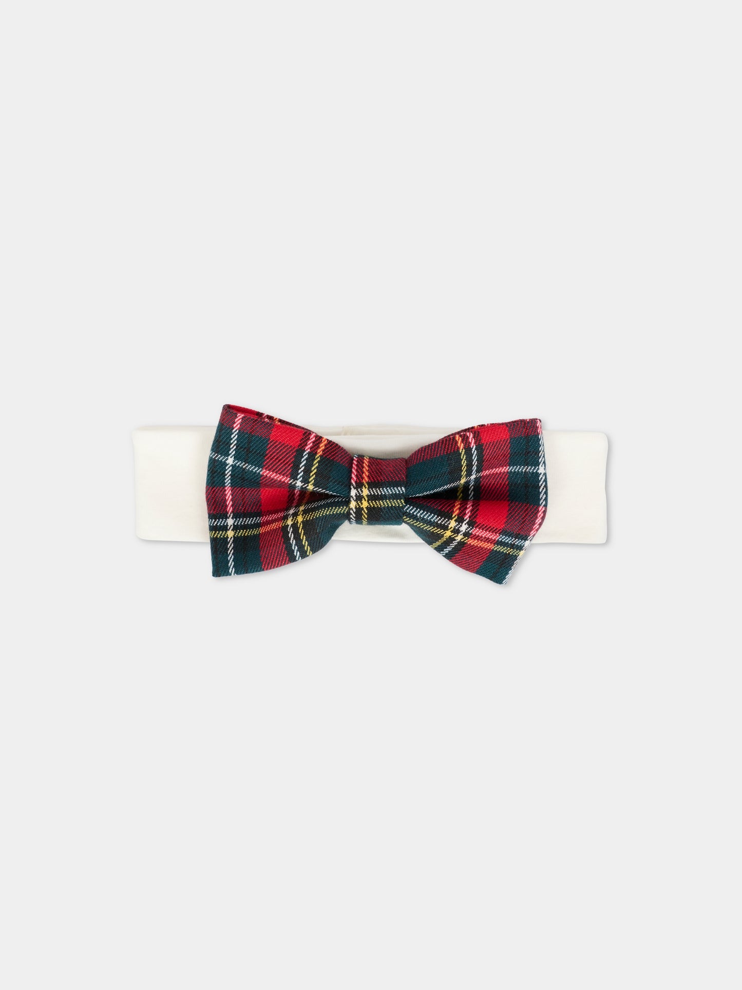 Fascia bianca per neonata con fiocco verde e rosso,La Stupenderia,1ABFA04Z15