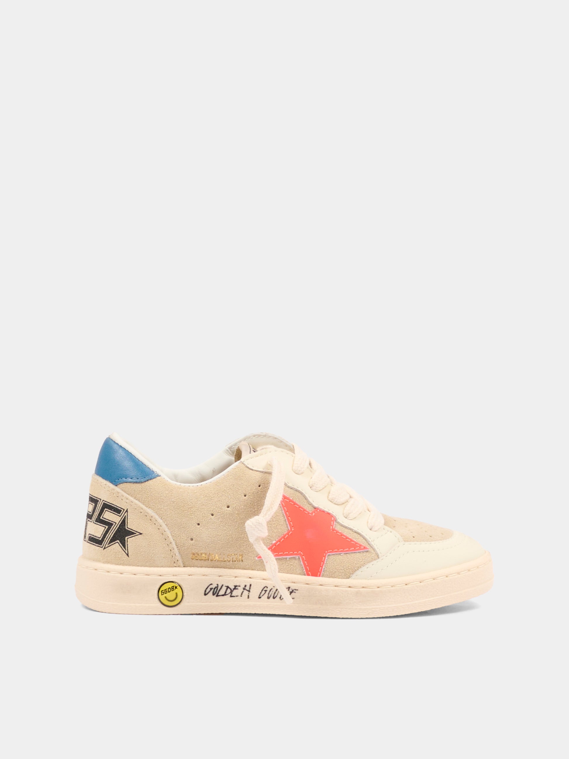 Sneakers Ball Star beige per bambino con stella,Golden Goose,GYF00439 F008050 15863
