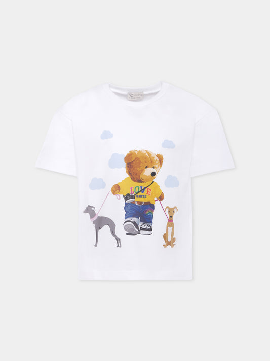T-shirt bianca per bambini con orso e cani,J.o. Milano X Coccolebimbi,676A1