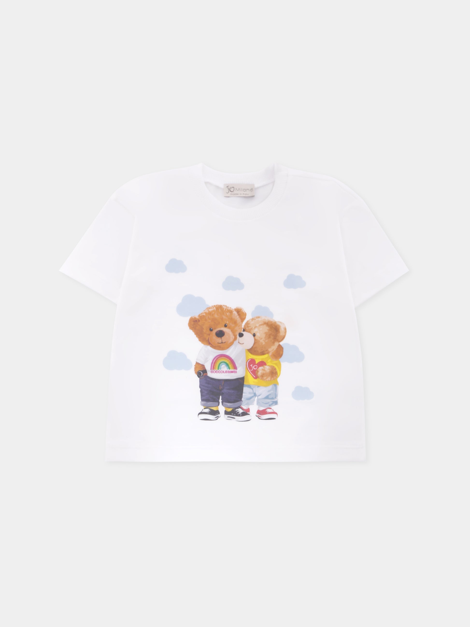 T-shirt bianca per neonati con nuvole e orsi,J.o. Milano X Coccolebimbi,676A2 - B