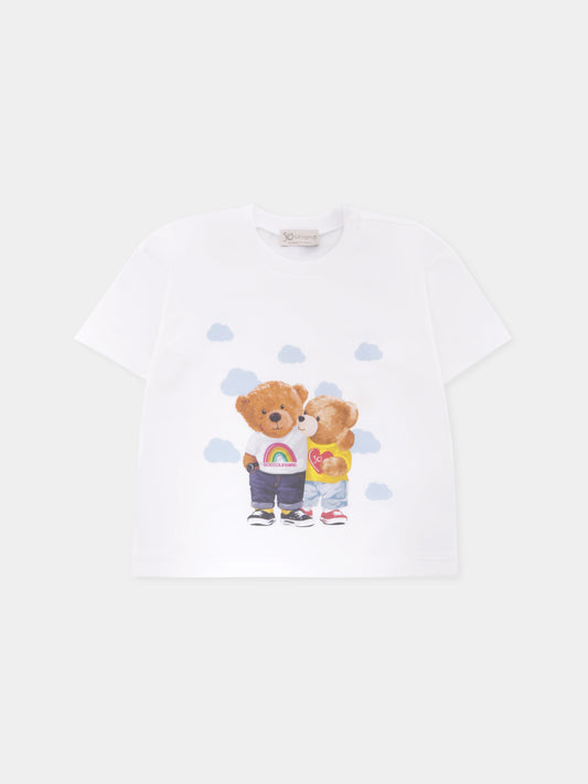 T-shirt bianca per neonati con nuvole e orsi,J.o. Milano X Coccolebimbi,676A2 - B