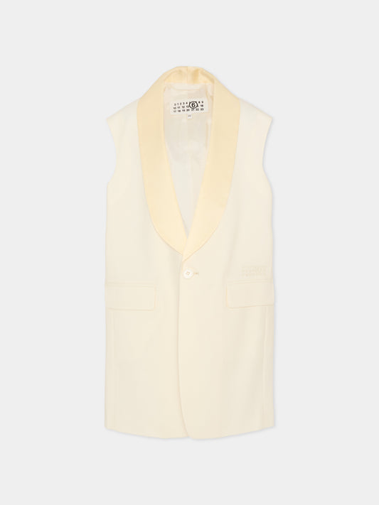 Gilet avorio per bambina con logo,Mm6 Maison Margiela,M60933 MM07G M6103