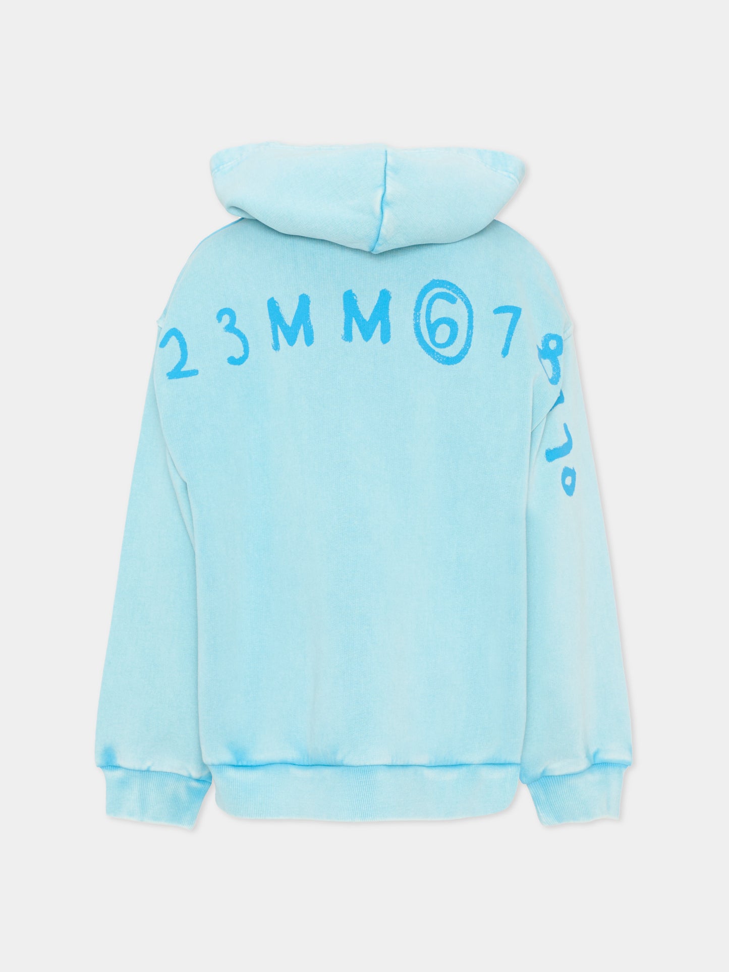 Felpa azzurra per bambino con logo numerico,Mm6 Maison Margiela,M60978 MM07L M6809