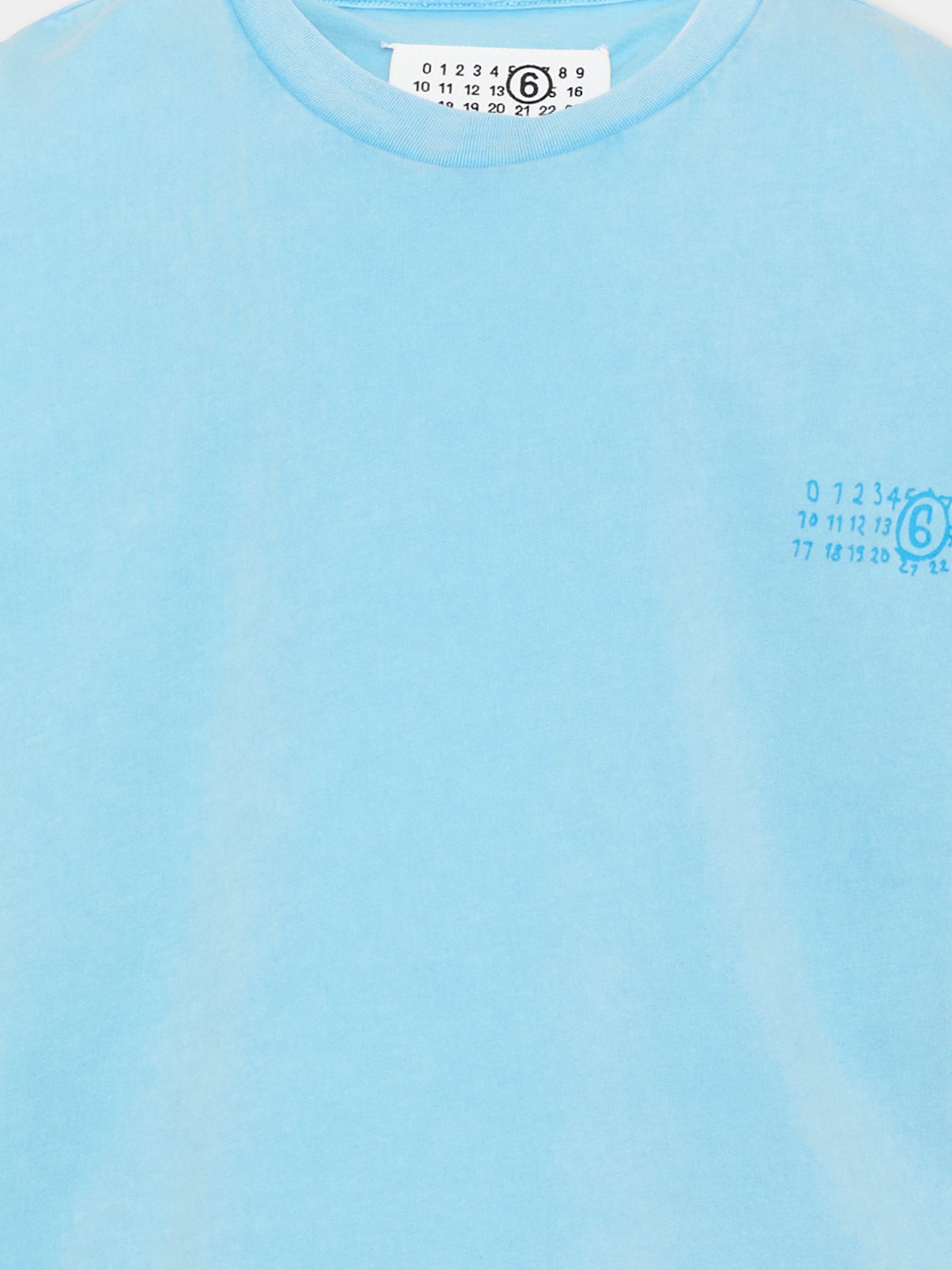 T-Shirt azzurra per bambino con logo numerico,Mm6 Maison Margiela,M60985 MM07Q M6809