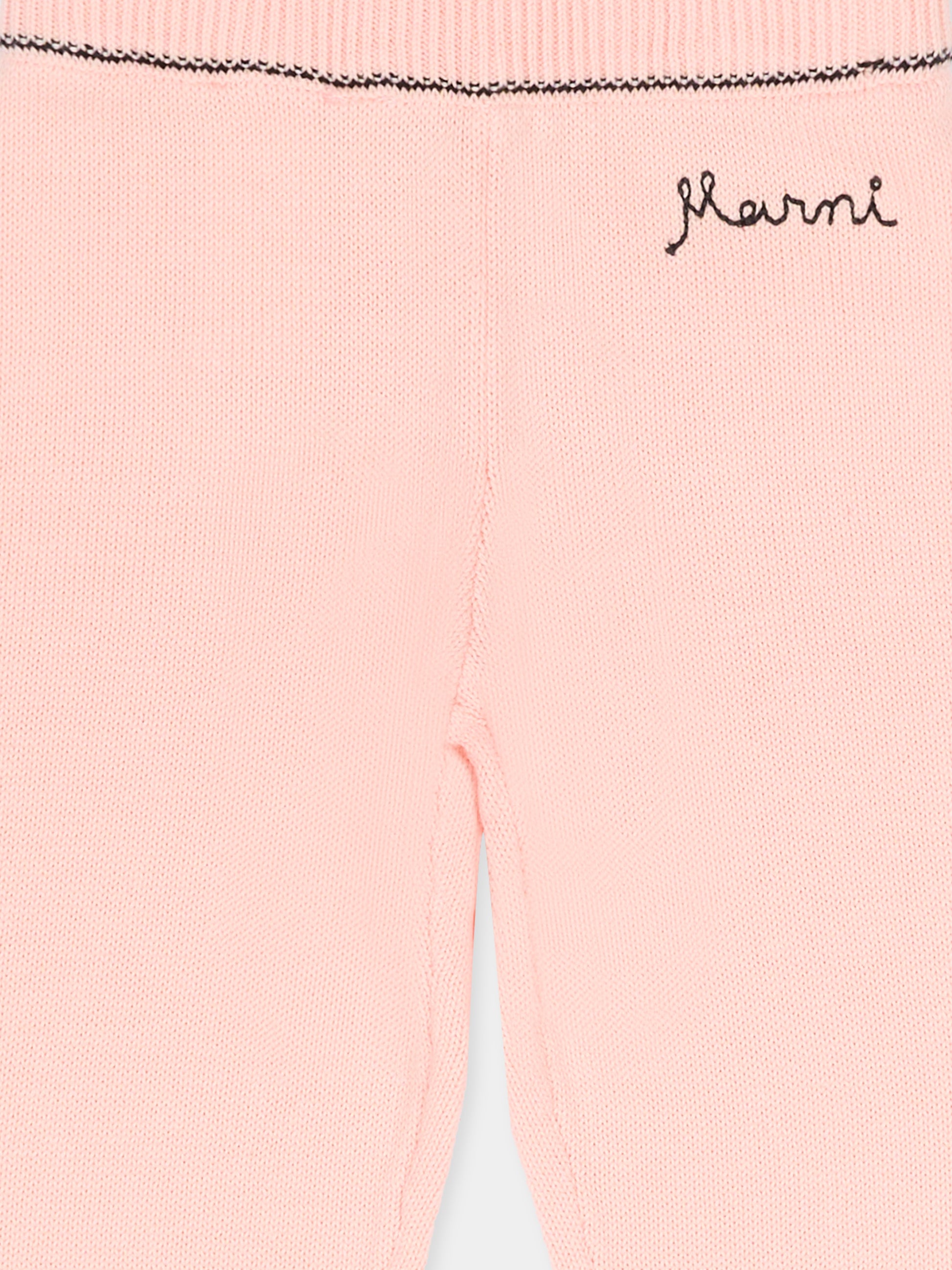 Pantaloni rosa per neonata con logo ricamato,Marni Kids,M00994 M00X8 0M351