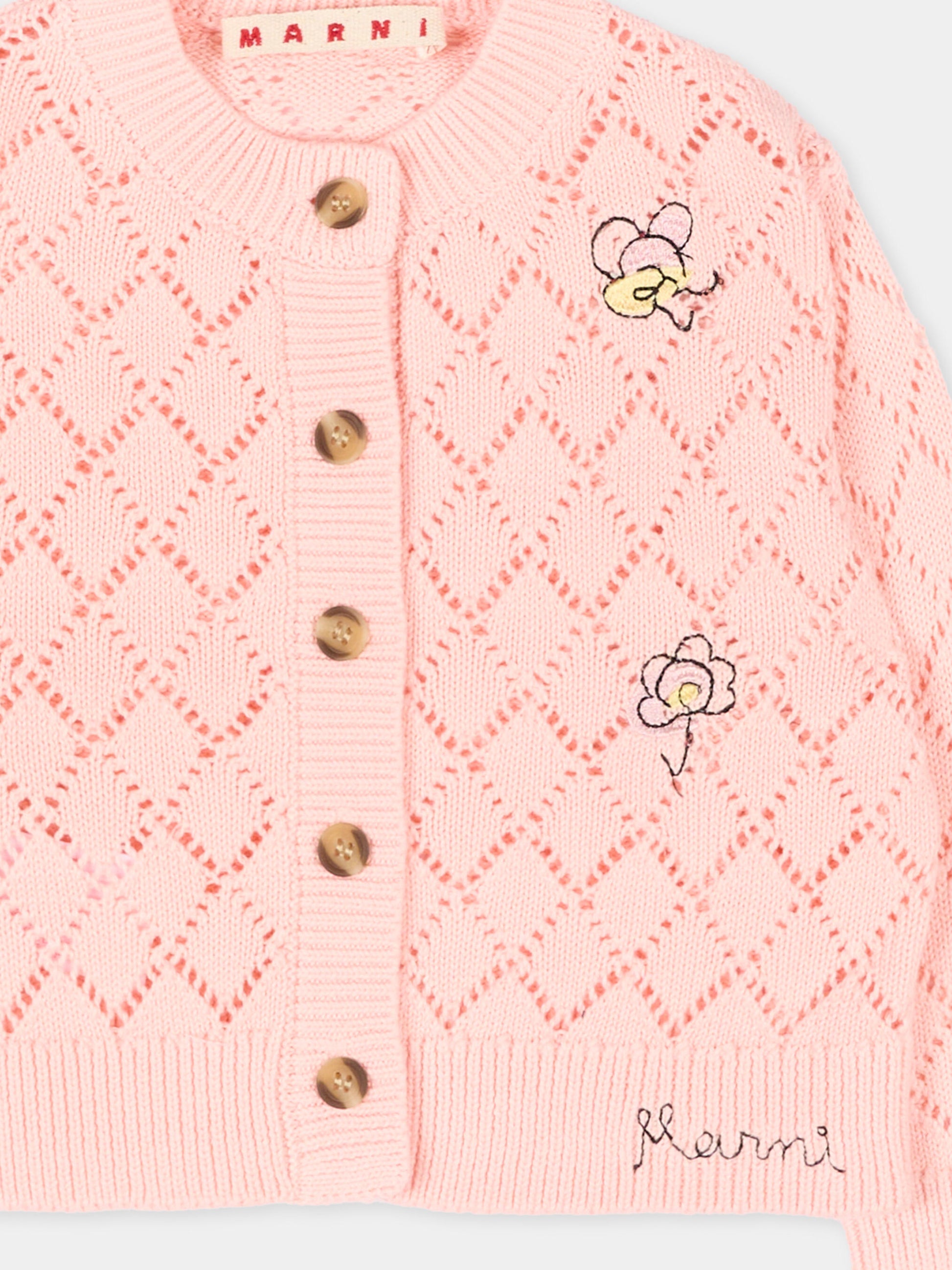 Cardigan rosa per neonata con logo,Marni Kids,M01648 M00X7 0M351