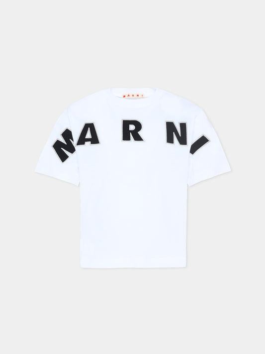 T-shirt bianca per bambina con logo,Marni Kids,M01733 M00RF 0M100