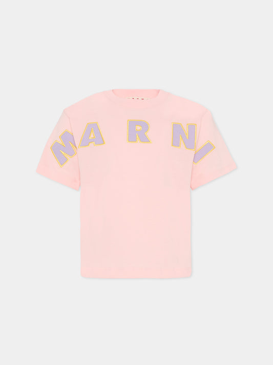 T-shirt rosa per bambina con logo,Marni Kids,M01733 M00RF 0M351