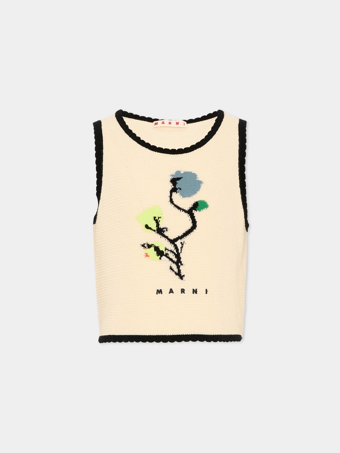 Top beige per bambina con fiore,Marni Kids,M01737 M00WZ 0M115