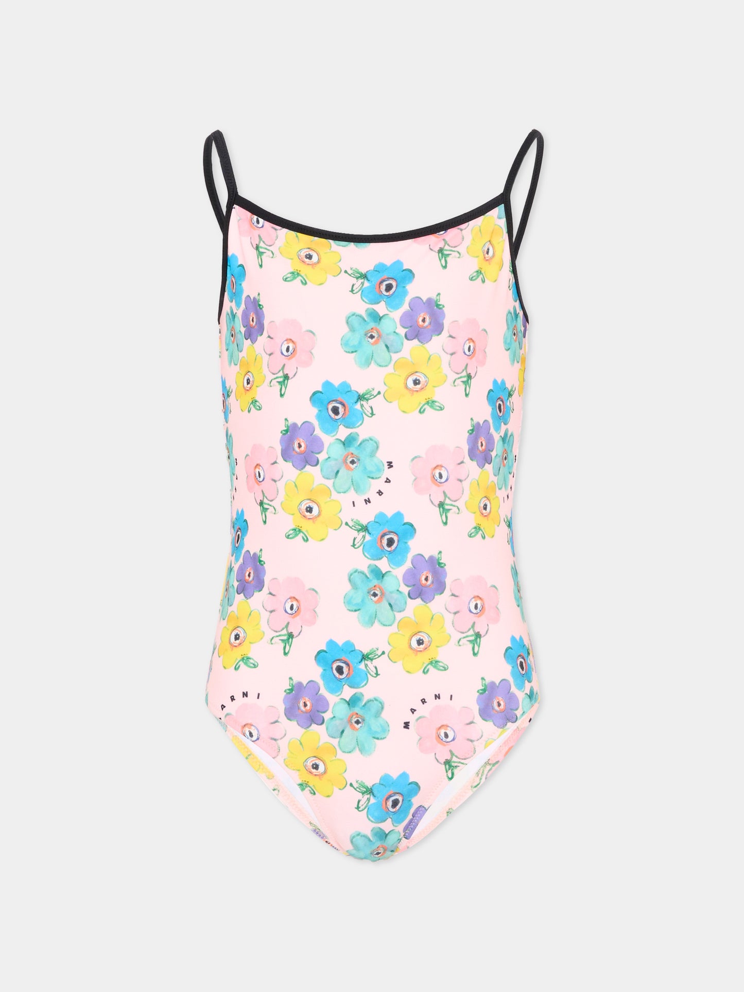 Costume intero rosa per bambina floreale,Marni Kids,M01760 M00WN 0M351