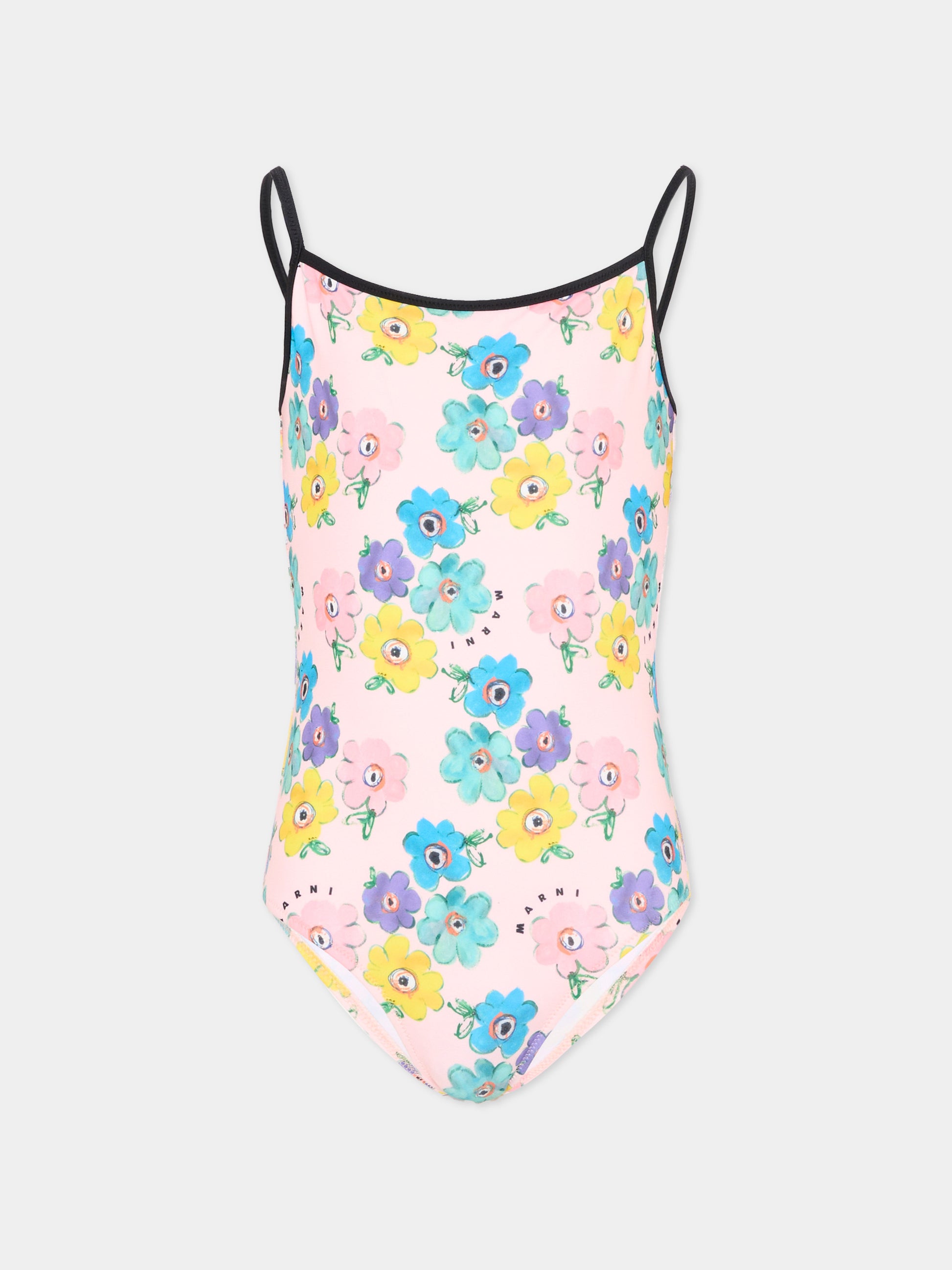 Costume intero rosa per bambina floreale,Marni Kids,M01760 M00WN 0M351