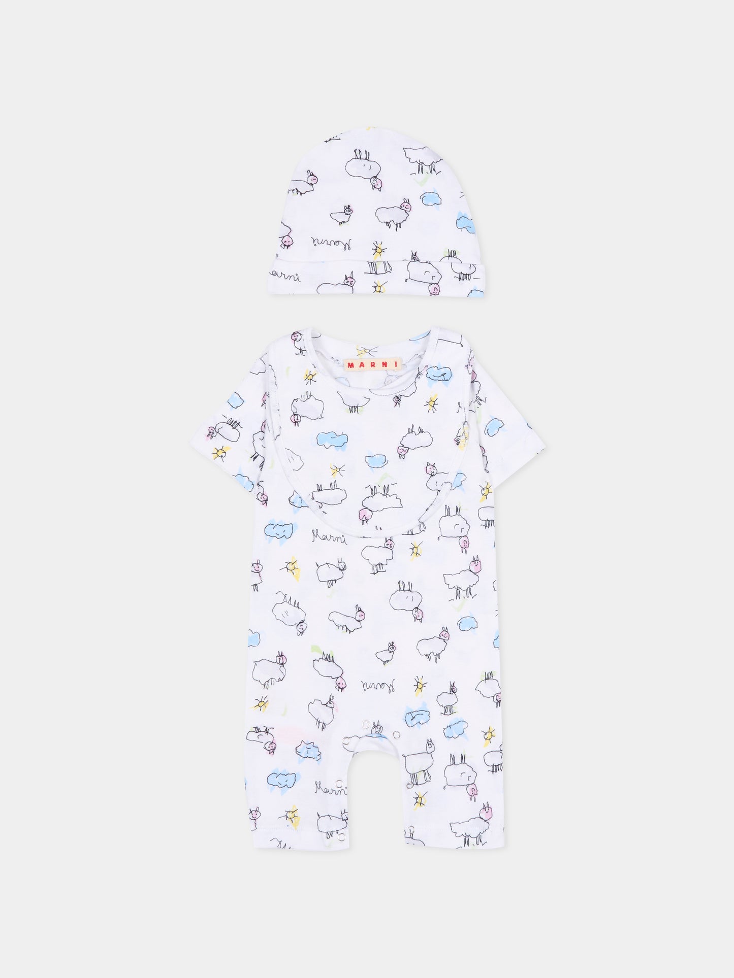 Set tutina bianca per neonati con disegni,Marni Kids,M01783 M00X9 0M100