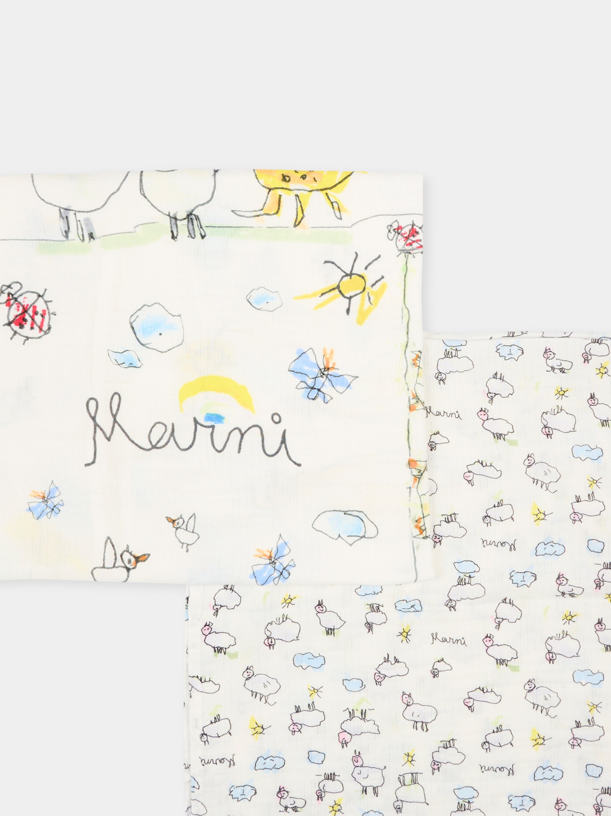 Set mussole avorio per neonati con disegni,Marni Kids,M01803 M00VS 0M100