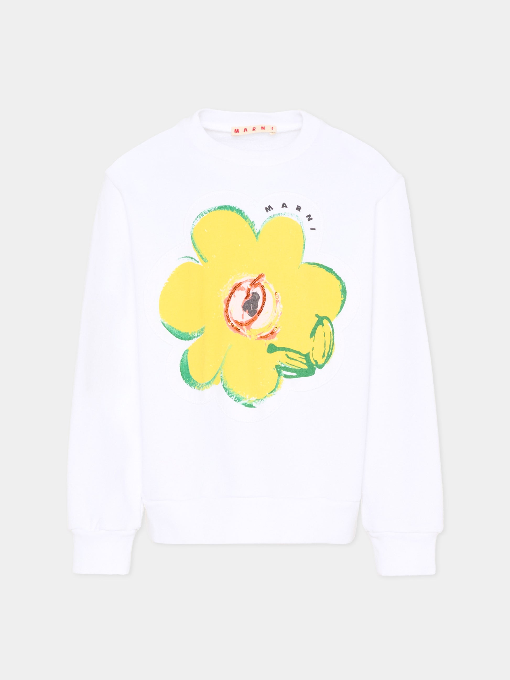 Felpa bianca per bambina con fiore,Marni Kids,M01814 M00V1 0M100