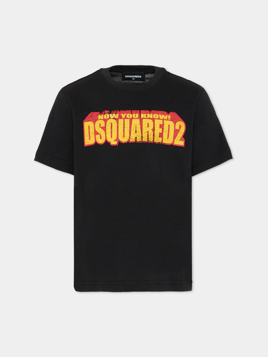 T-shirt nera per bambino con logo,Dsquared2,DQ3167 D0ACD DQ900