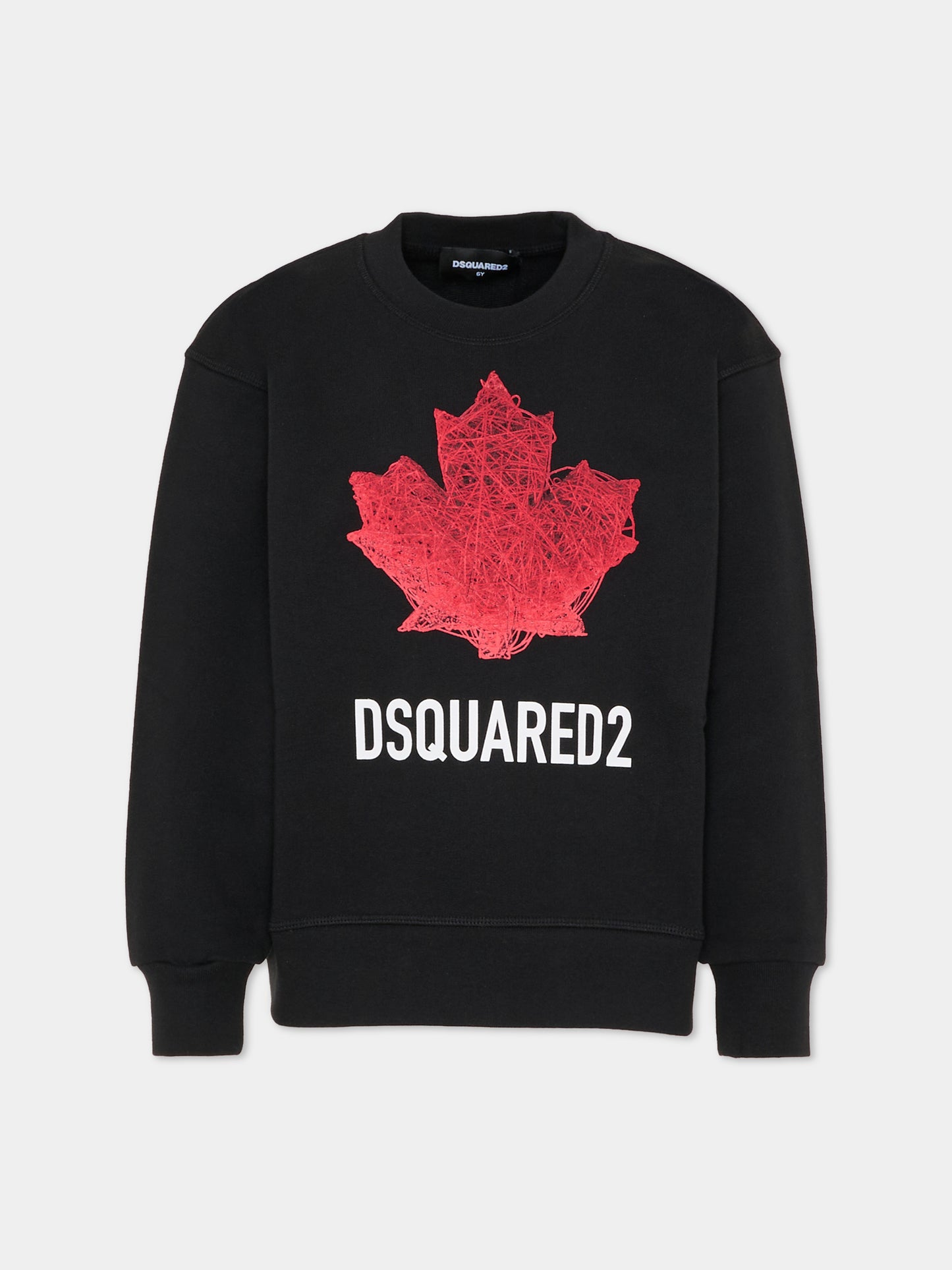 Felpa nera per bambino con logo e foglia d'acero,Dsquared2,DQ3193 D0AGW DQ900