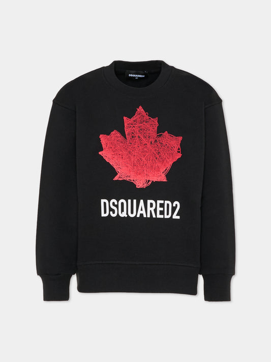Felpa nera per bambino con logo e foglia d'acero,Dsquared2,DQ3193 D0AGW DQ900