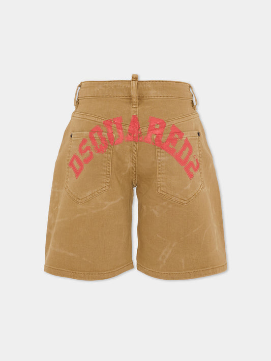 Shorts beige per bambino con logo,Dsquared2,DQ3291 D0AFQ DQ730