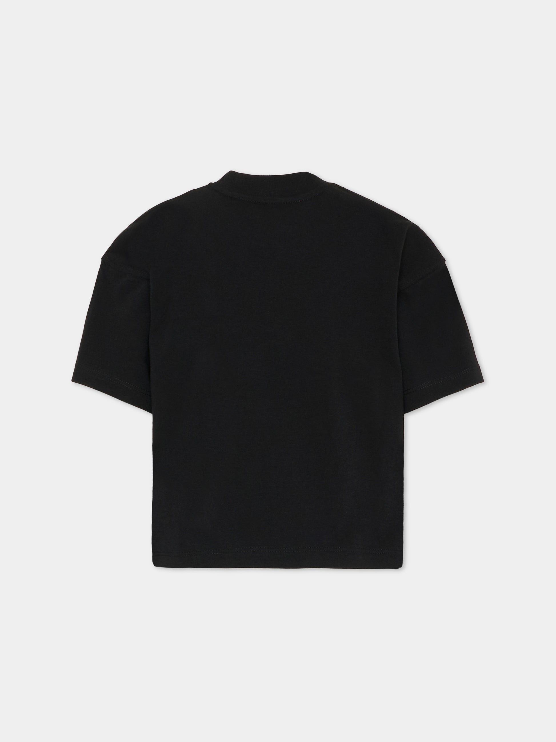 T-shirt crop nera per bambina con logo ricamato,Diesel,J02428 00YI9 K900