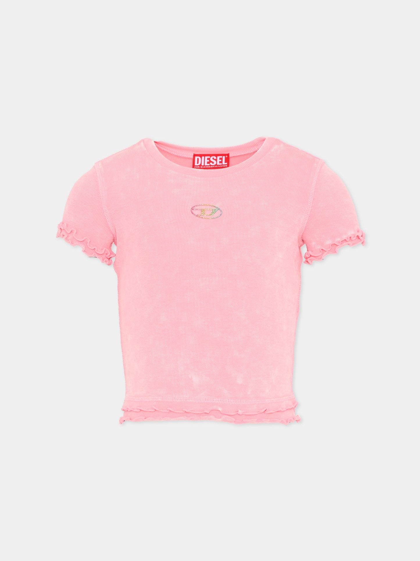 T-Shirt rosa per bambina con logo,Diesel,J02579 KYA0E K333