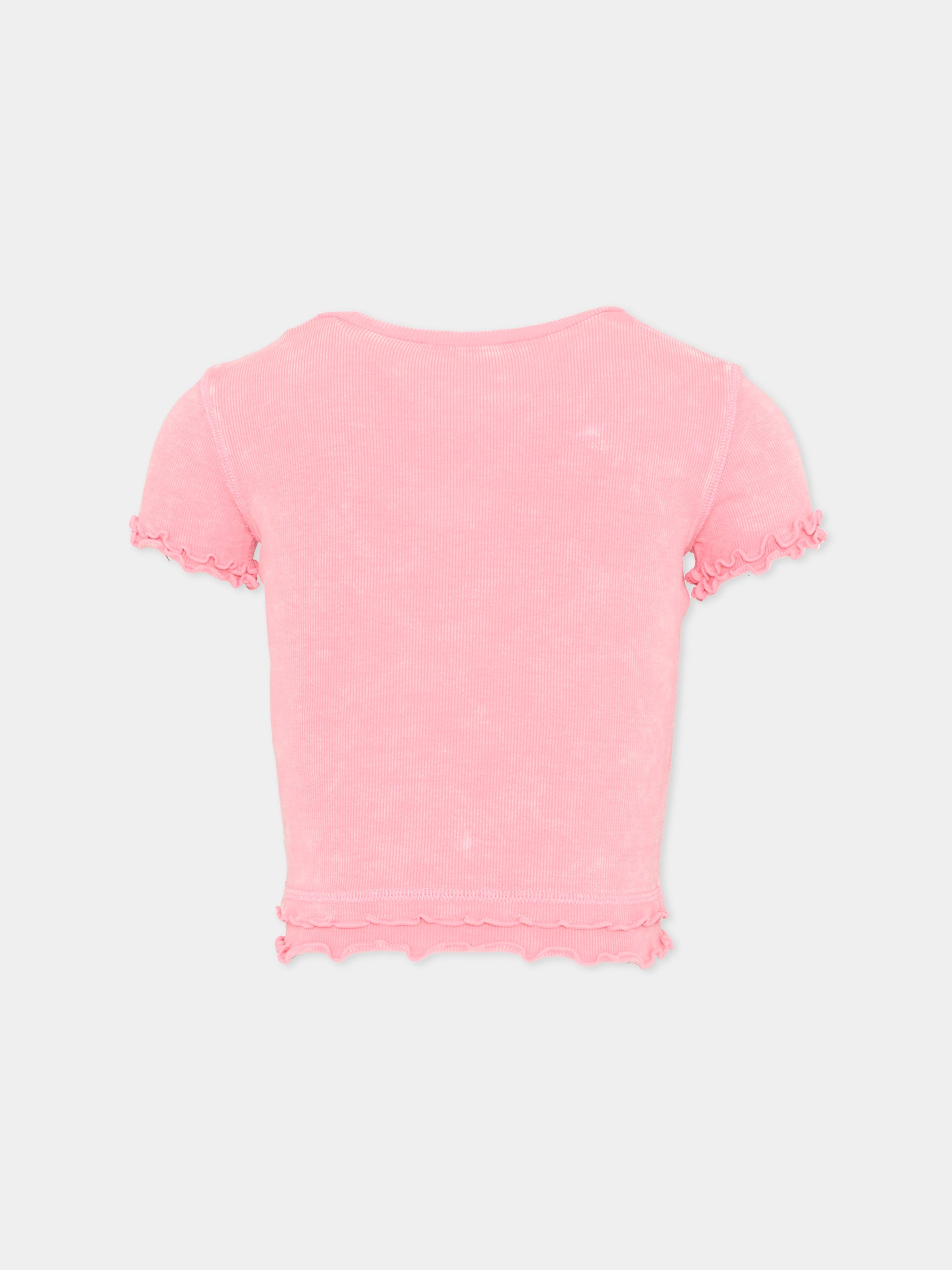 T-Shirt rosa per bambina con logo,Diesel,J02579 KYA0E K333