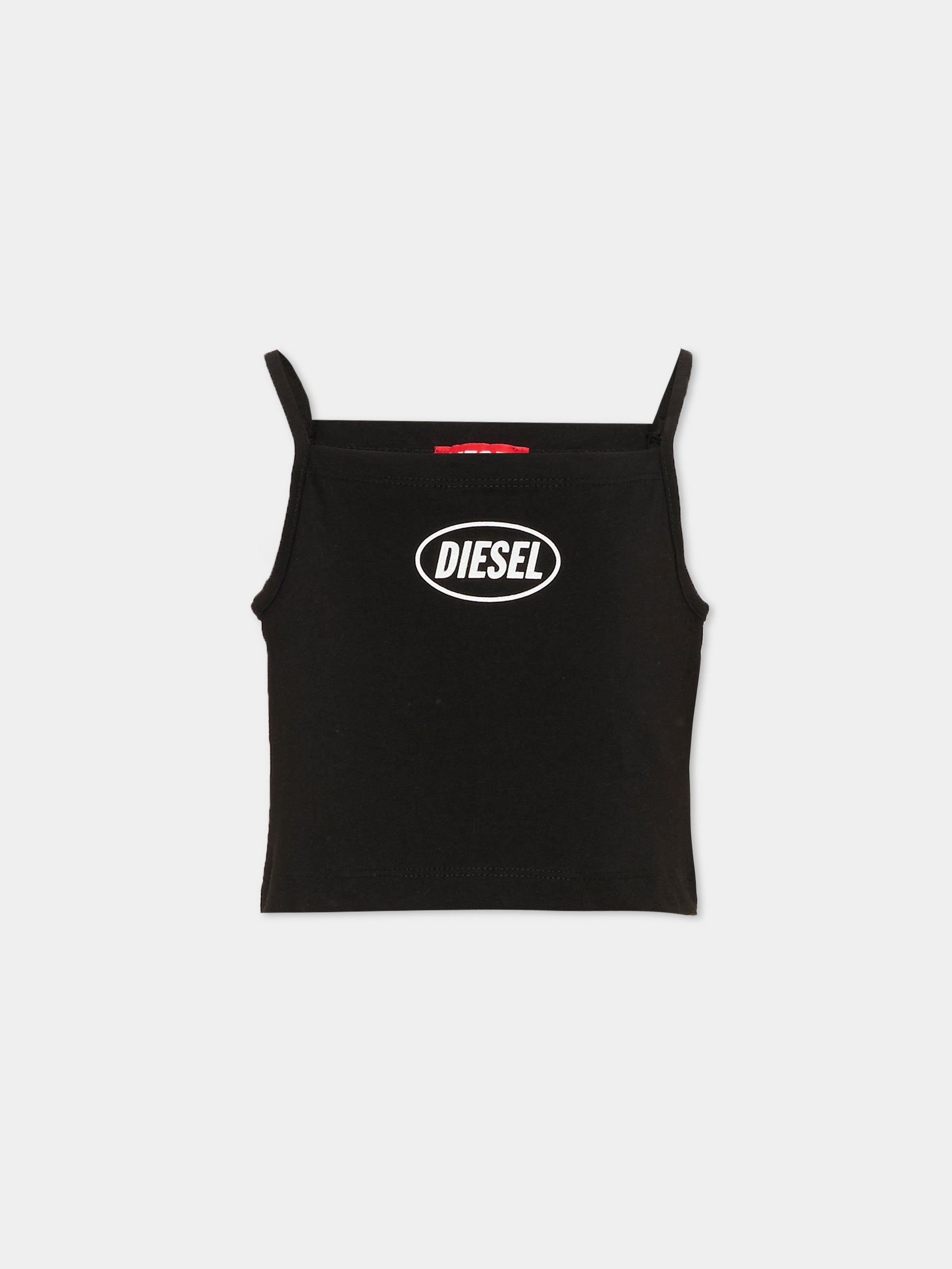 Top nero per bambina con logo,Diesel,J02584 0GRAI K900