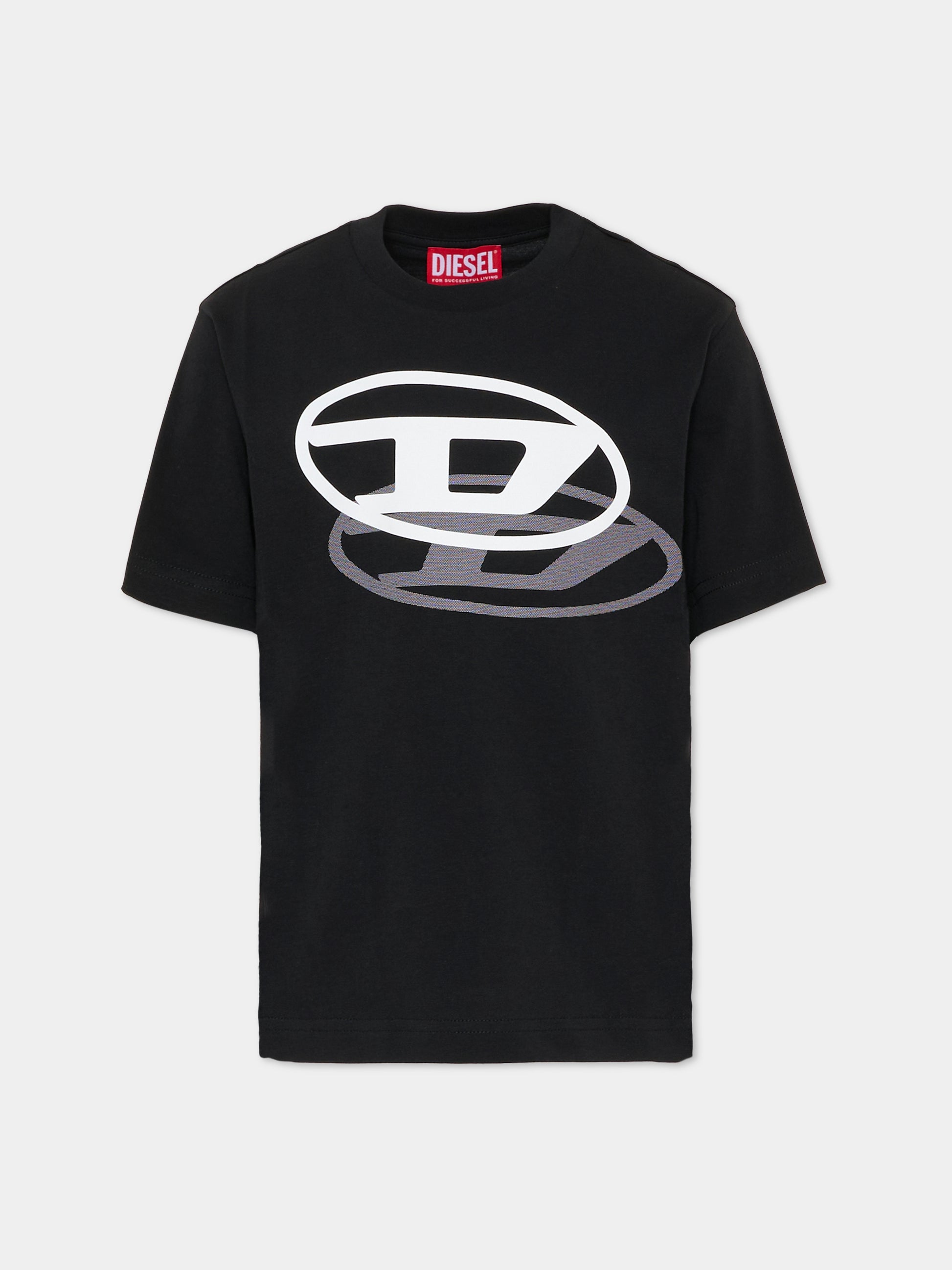 T-shirt nera per bambini con loghi,Diesel,J02601 00YI9 K900