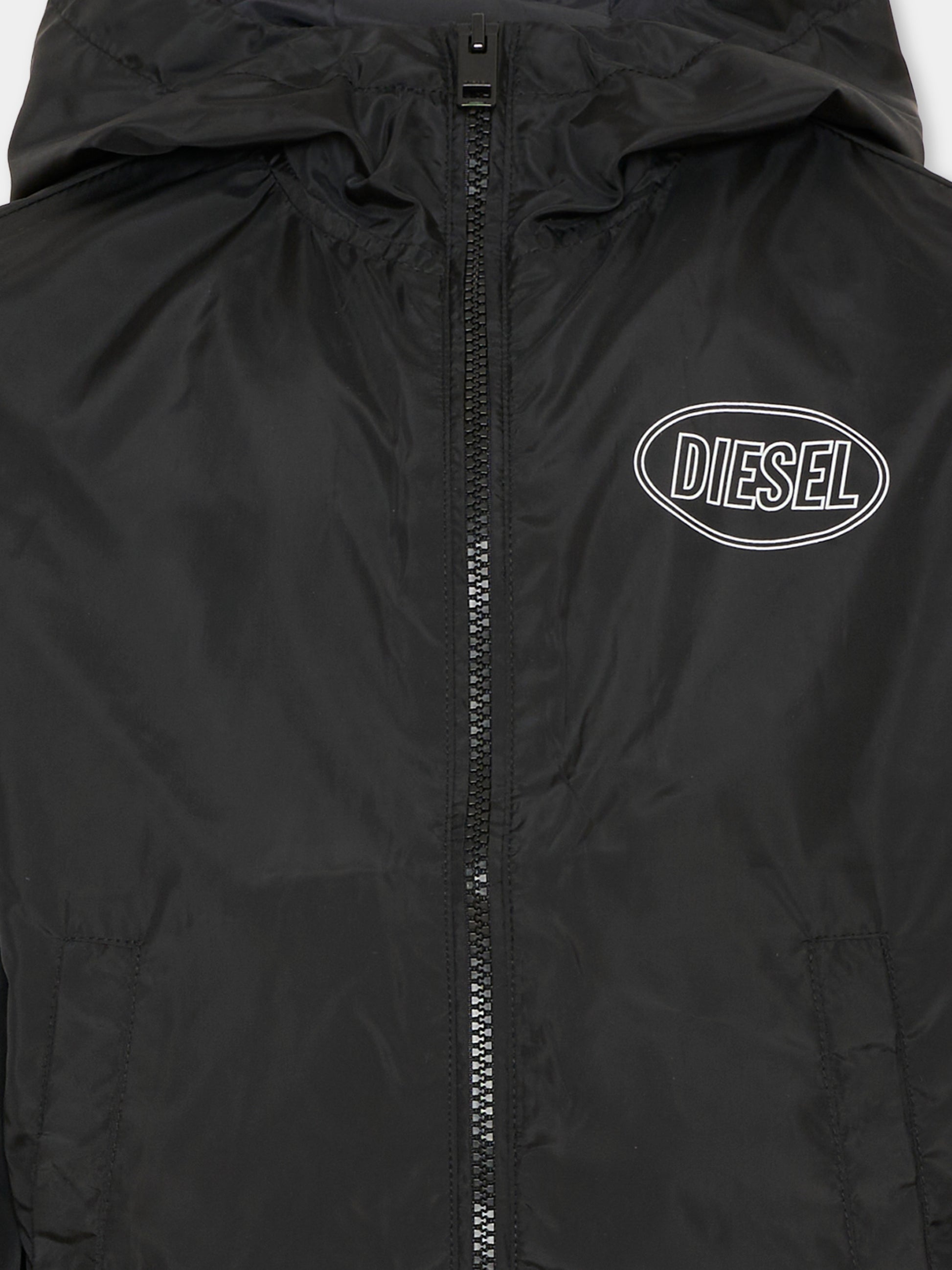 Giacca a vento nera per bambini con logo,Diesel,J02645 KXBSF K900