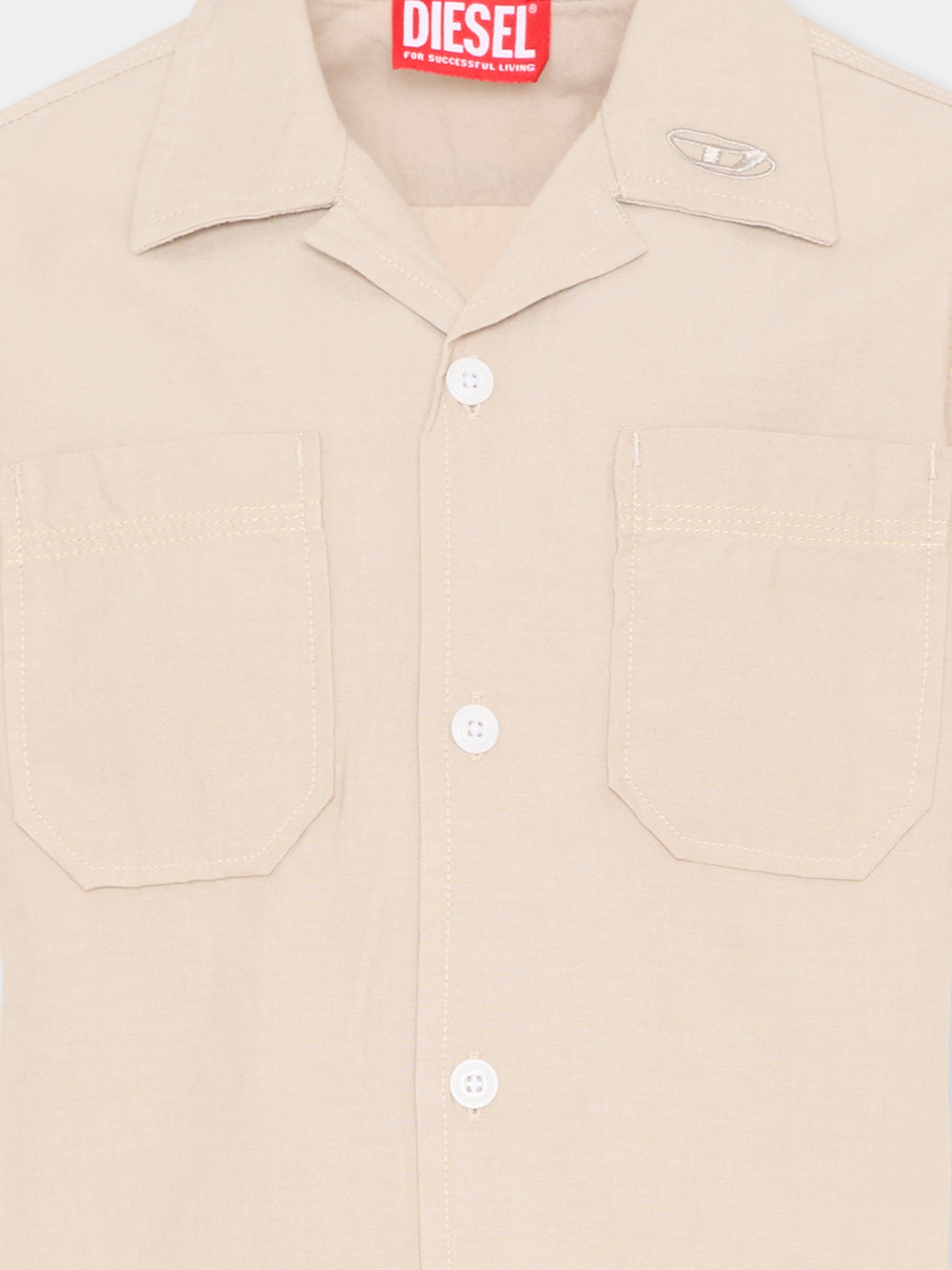 Camicia beige per bambino con logo,Diesel,J02671 KXBSN K141