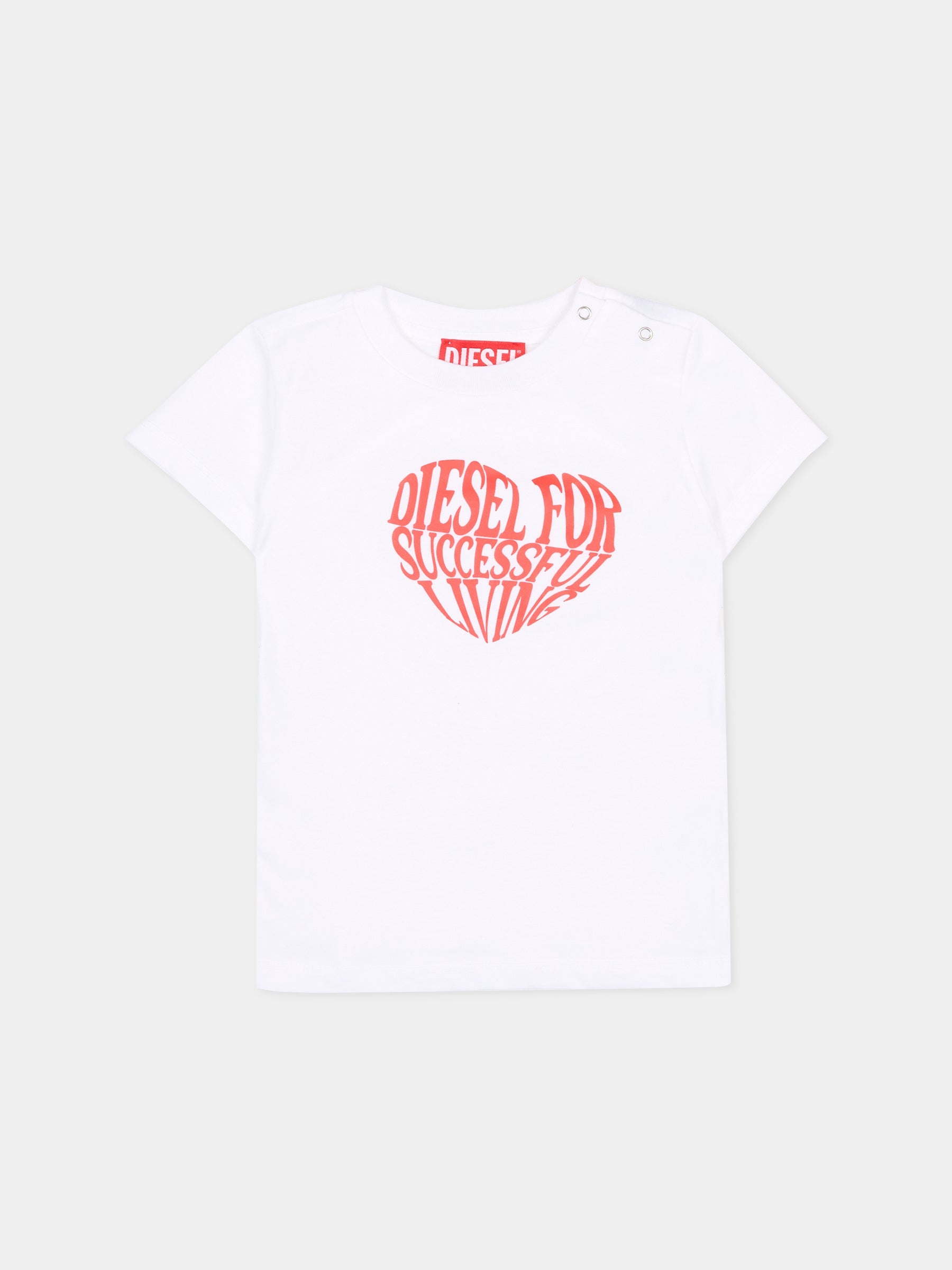 T-shirt bianca per neonata con logo,Diesel,K00766 00YI9 K100
