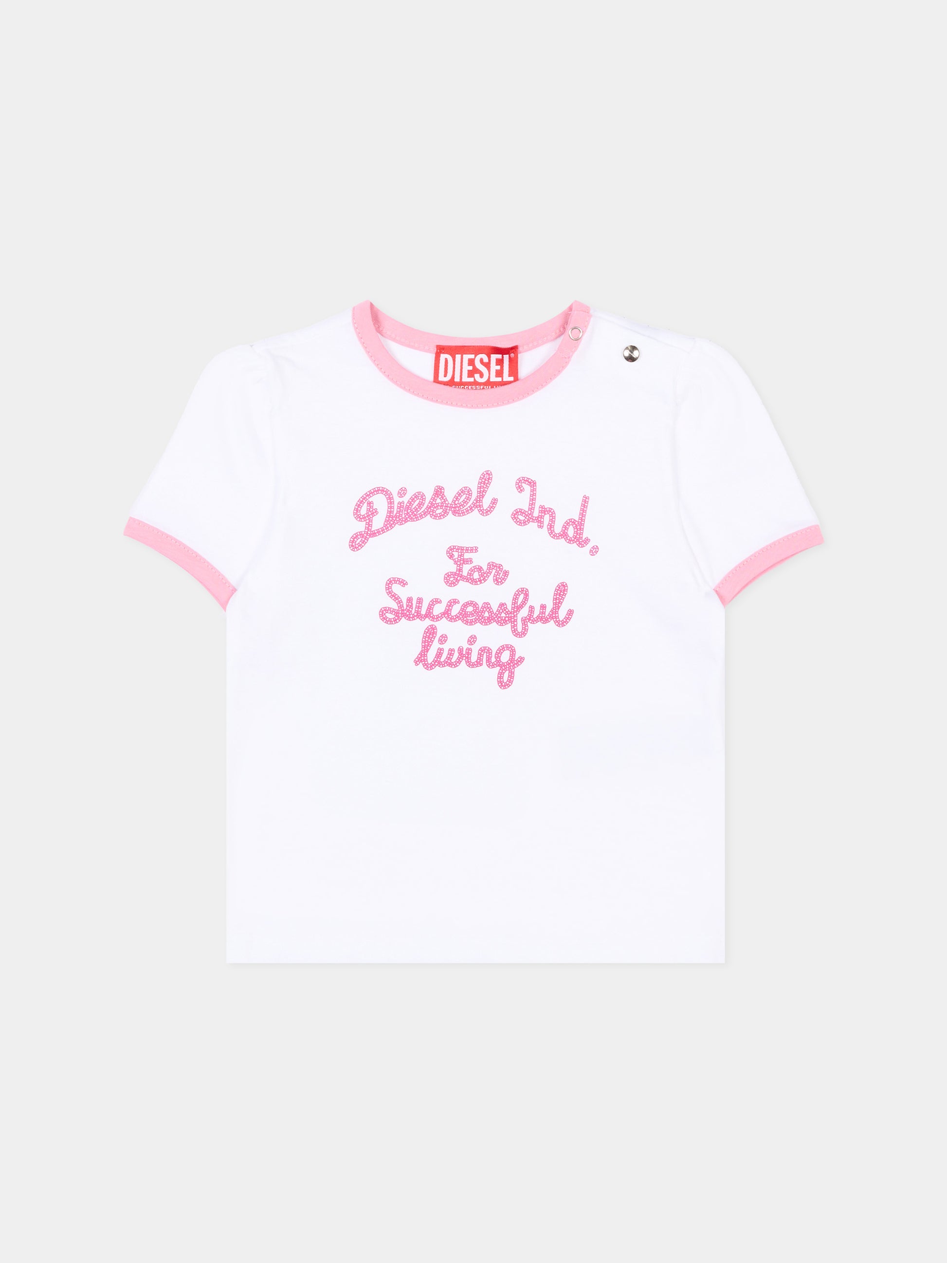 T-Shirt bianca per neonata con logo,Diesel,K00768 00YI9 K100