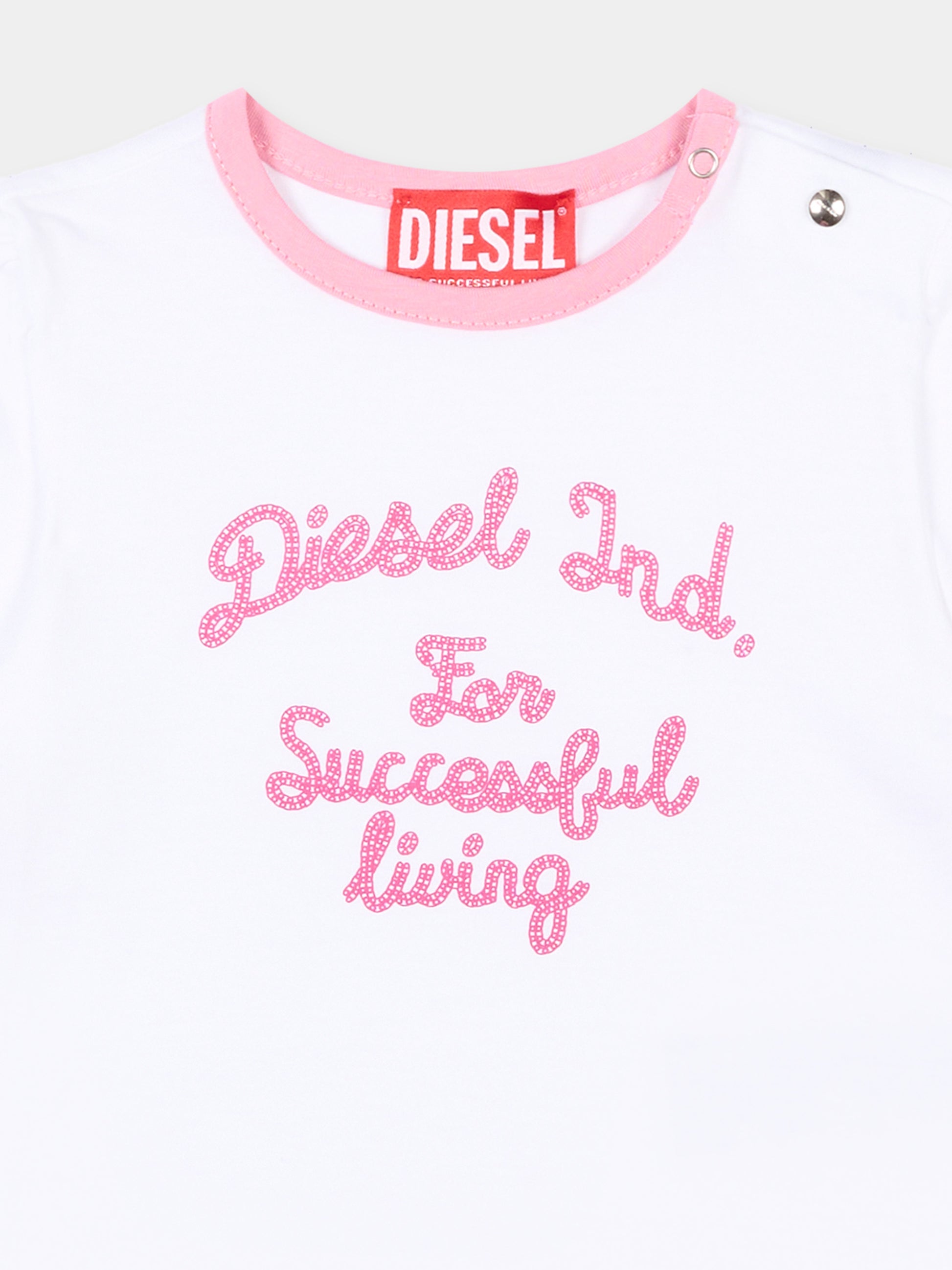 T-Shirt bianca per neonata con logo,Diesel,K00768 00YI9 K100