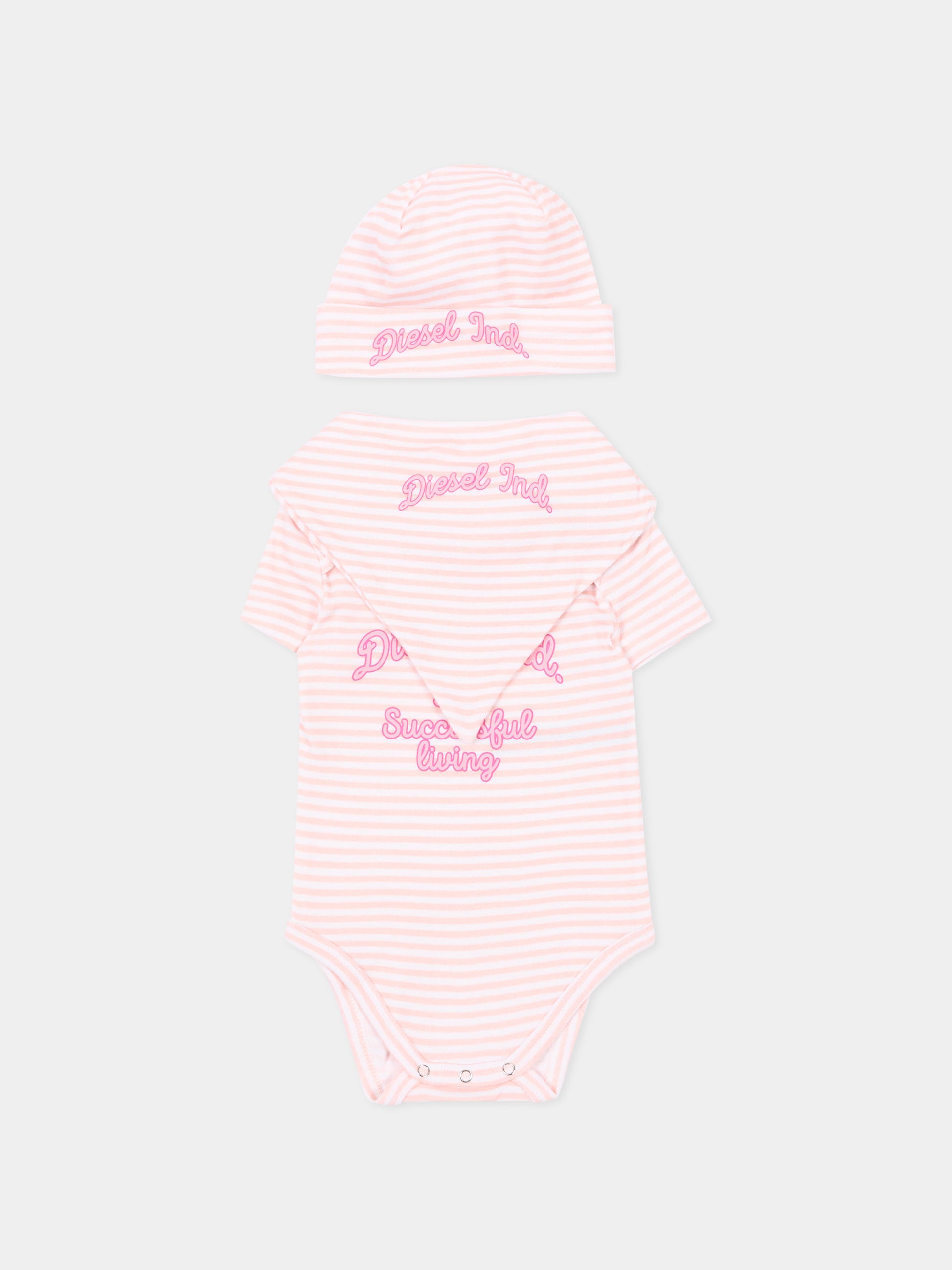 Set body rosa a righe per neonata,Diesel,N00094 KYA01 K10PI