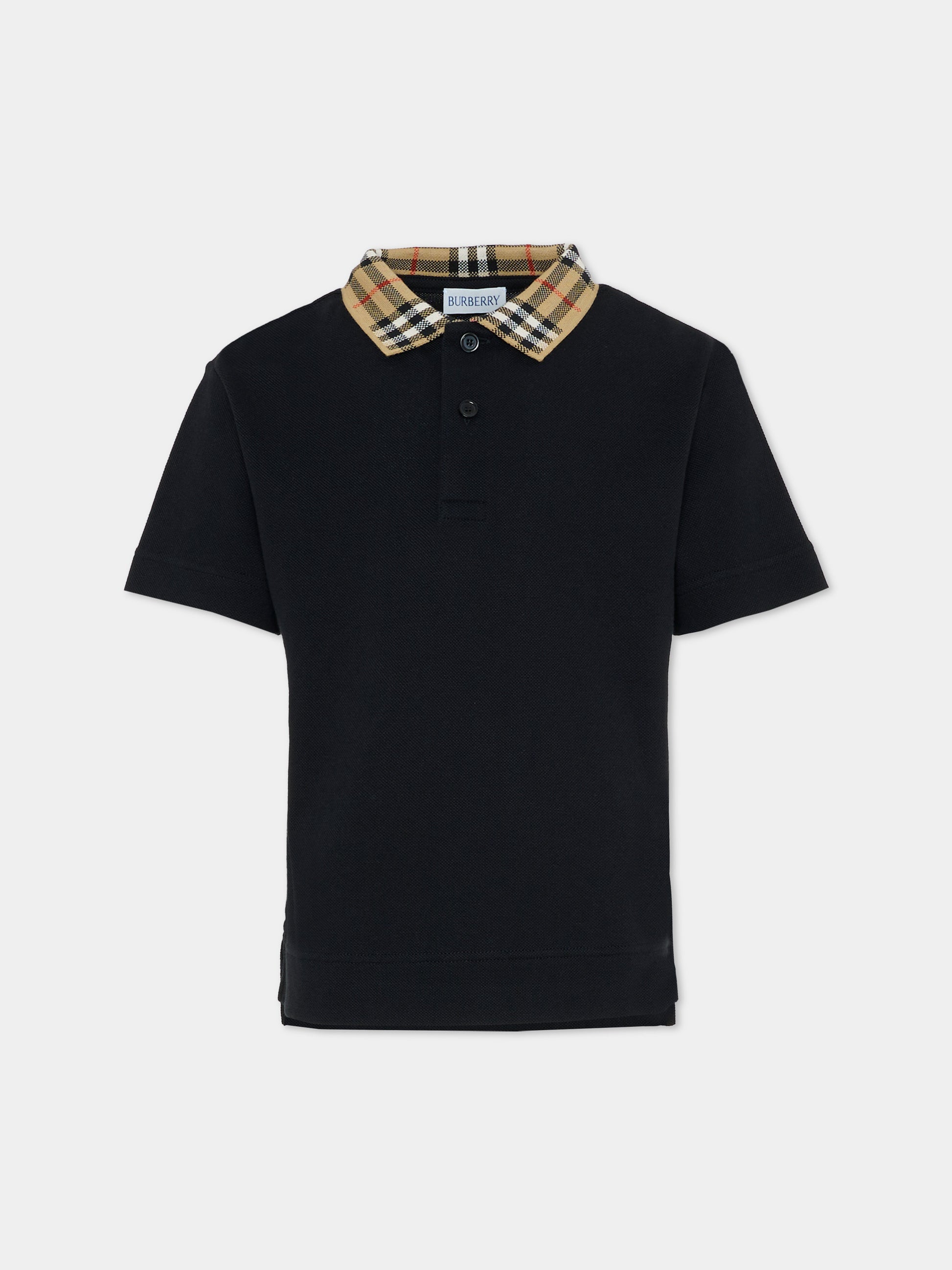 Polo nera per bambino con check vintage,Burberry Kids,8105570 A1189
