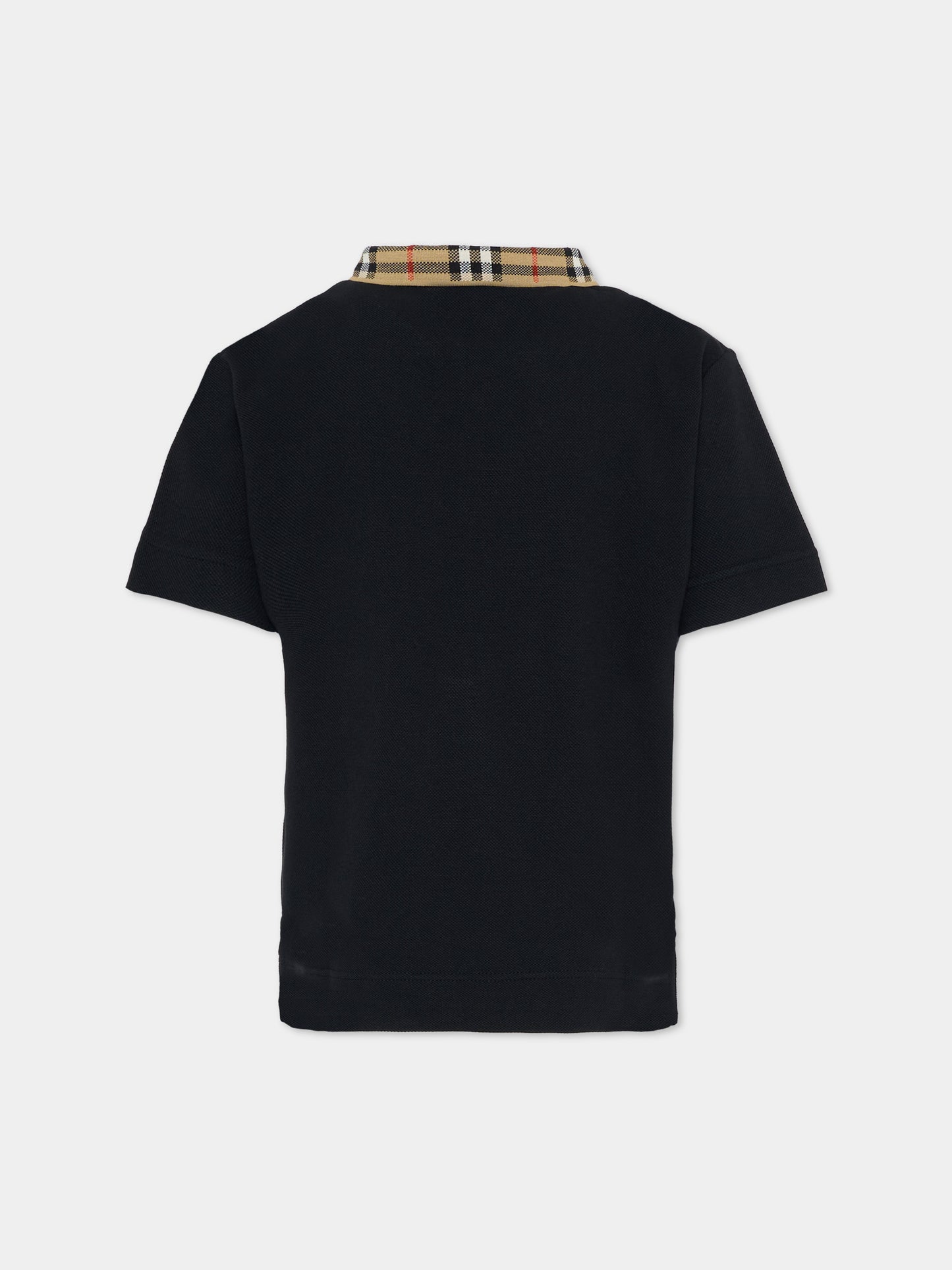 Polo nera per bambino con check vintage,Burberry Kids,8105570 A1189