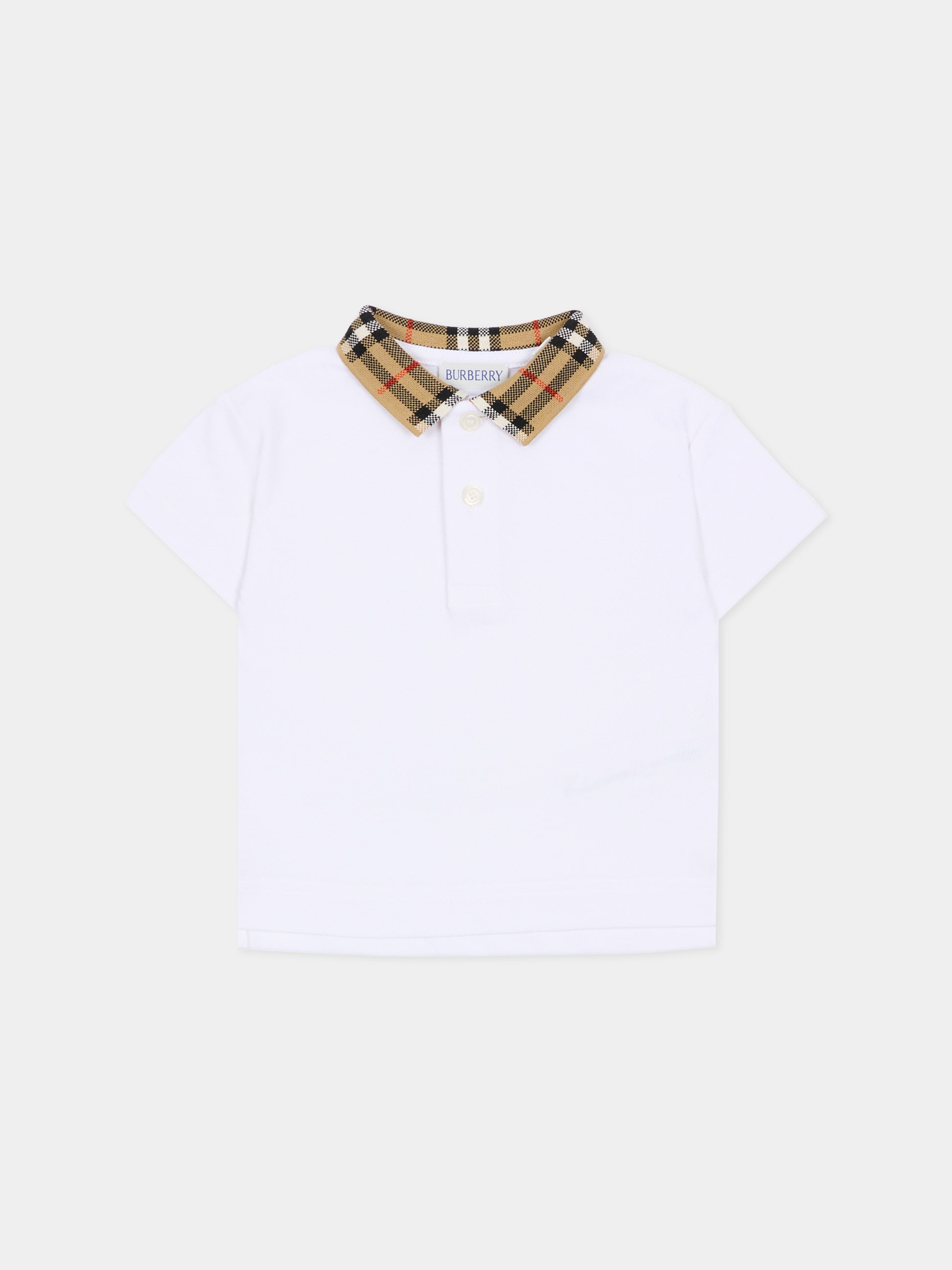 Polo bianca per neonato con check vintage,Burberry Kids,8105577 A1464