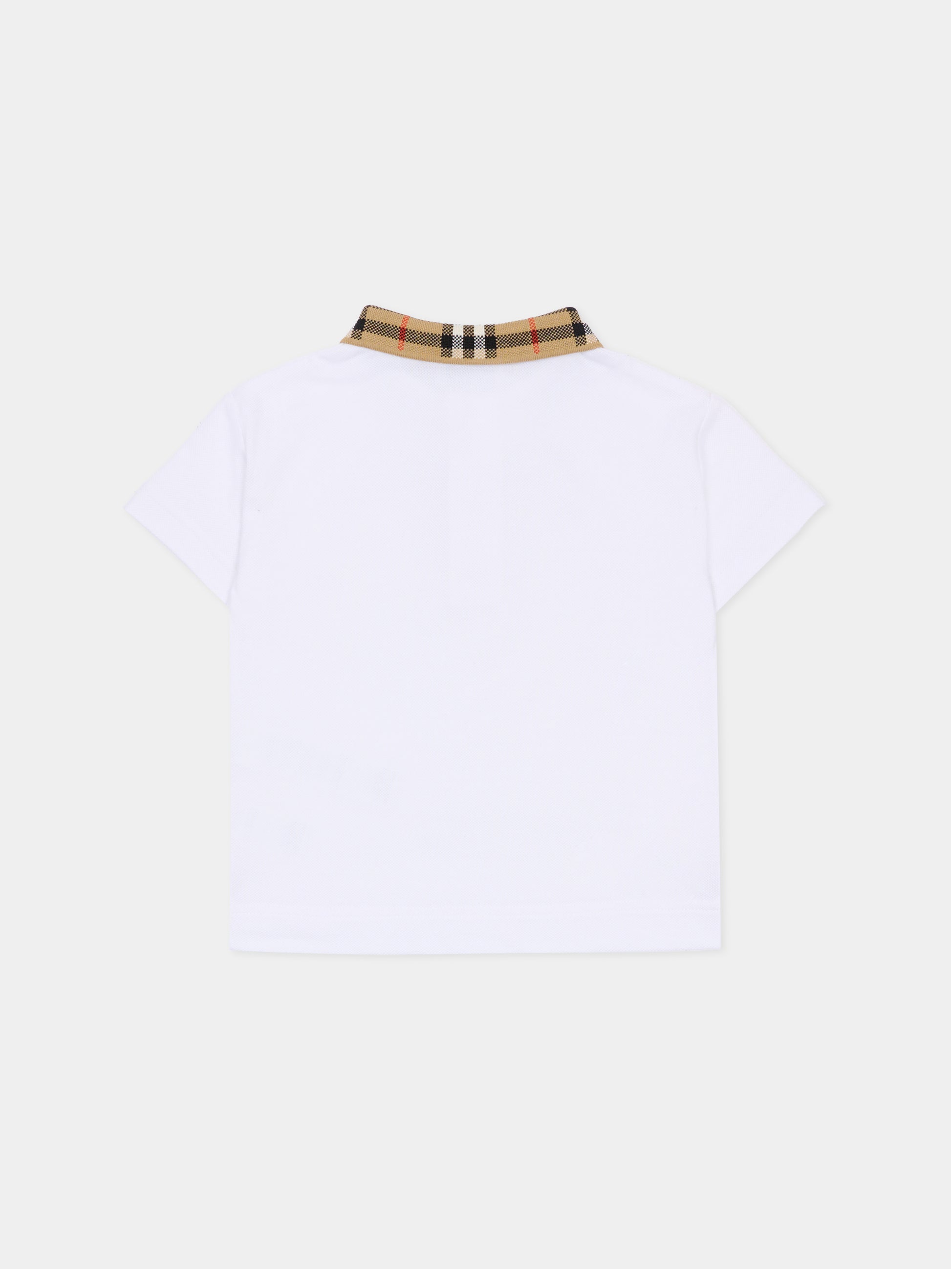 Polo bianca per neonato con check vintage,Burberry Kids,8105577 A1464