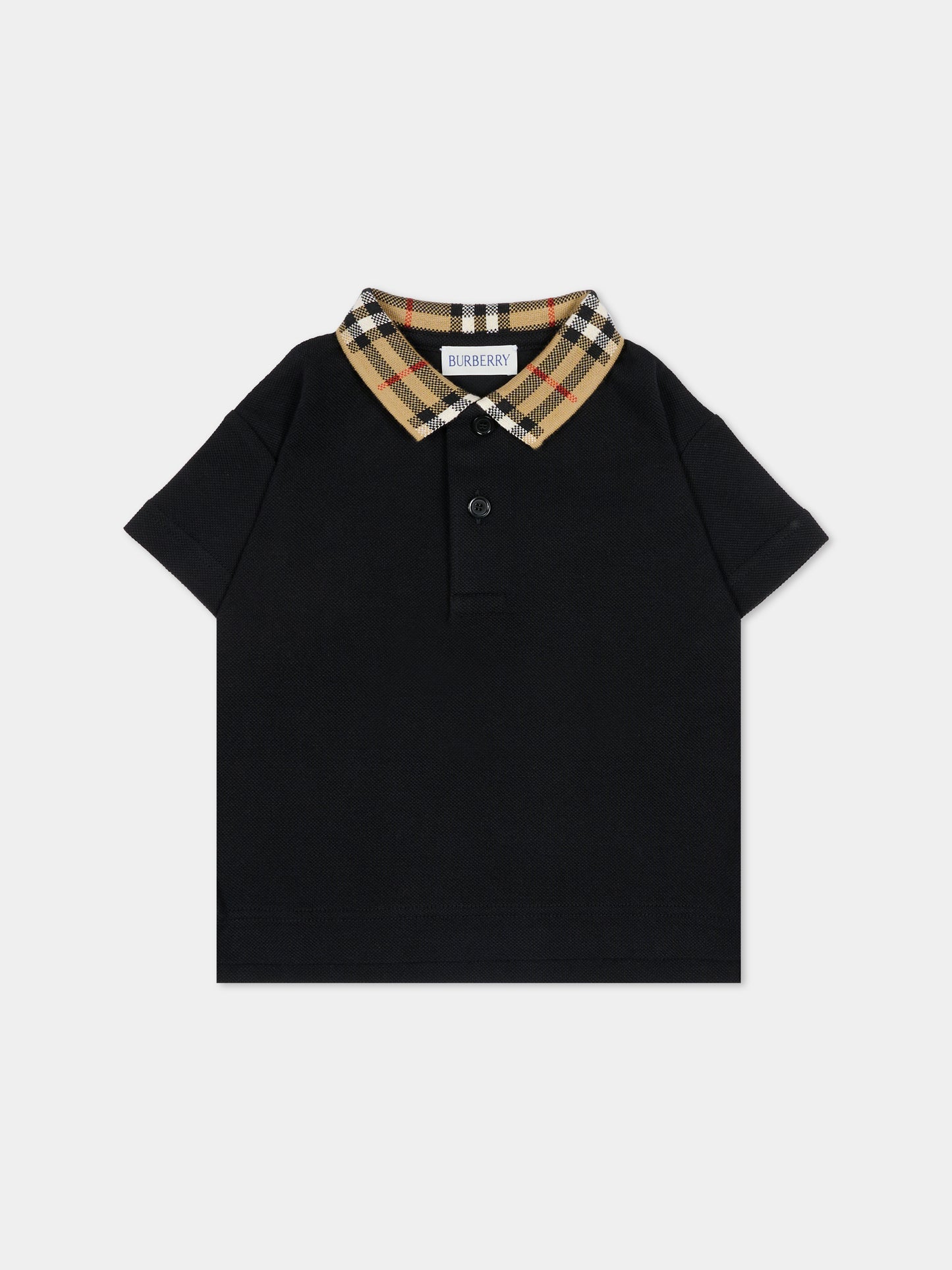 Polo nera per neonato con check vintage,Burberry Kids,8105576 A1189