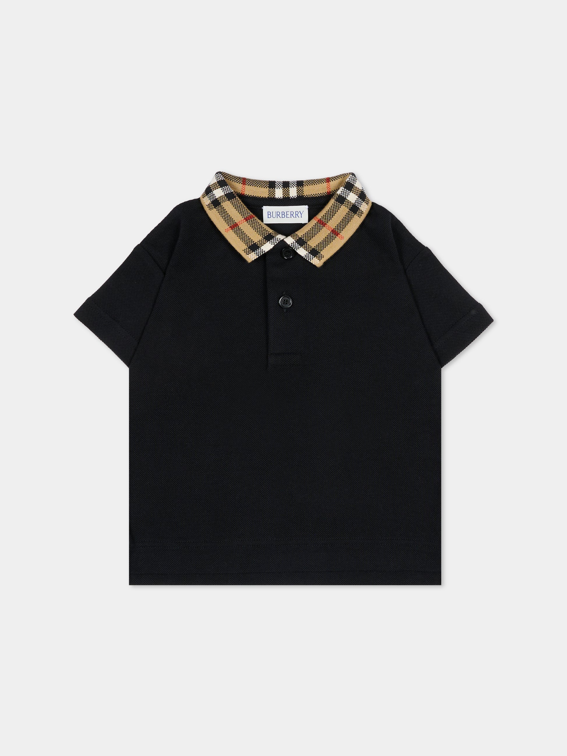 Polo nera per neonato con check vintage,Burberry Kids,8105576 A1189