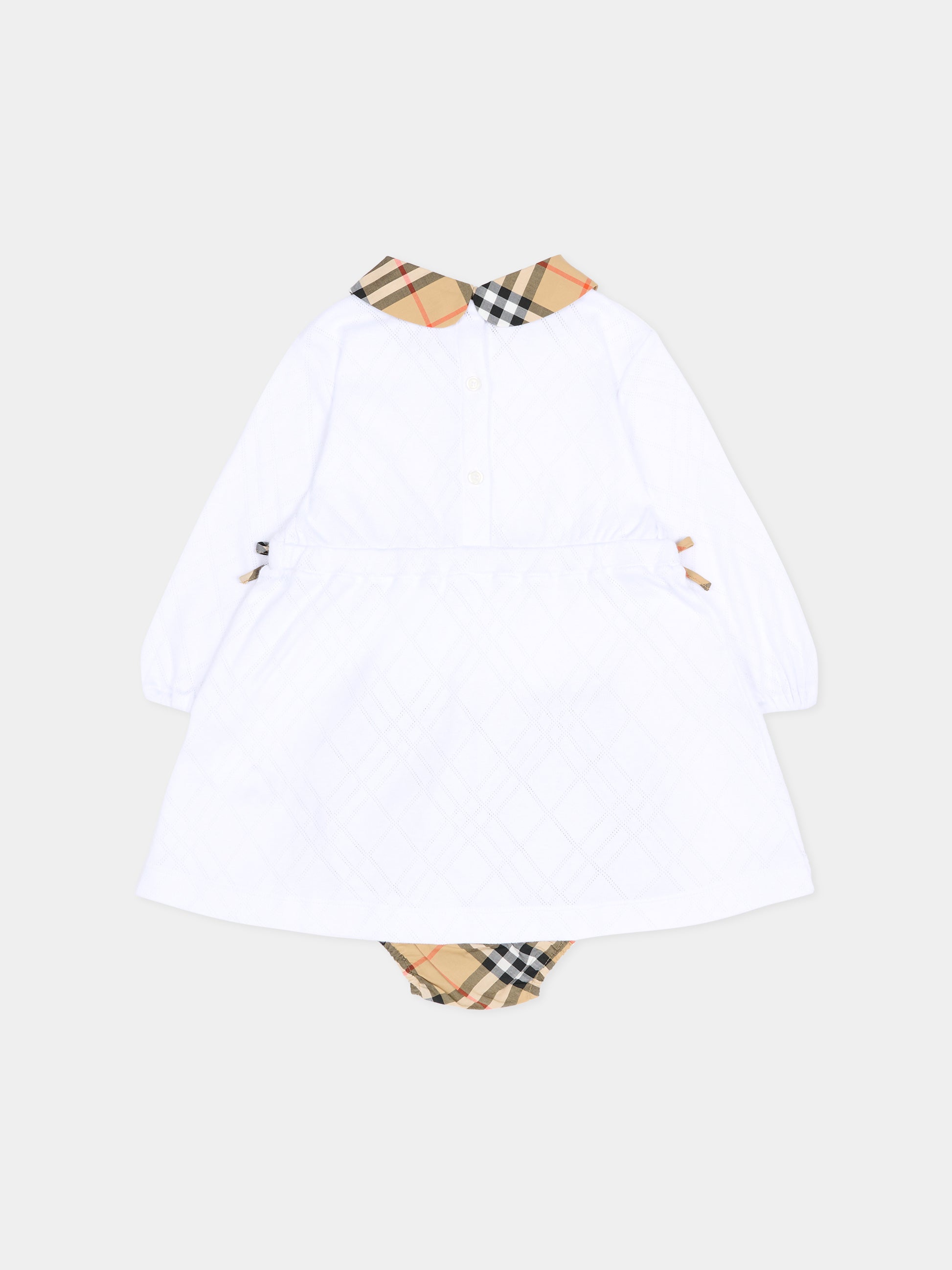 Vestito bianco per neonata con check vintage,Burberry Kids,8117493 A1464