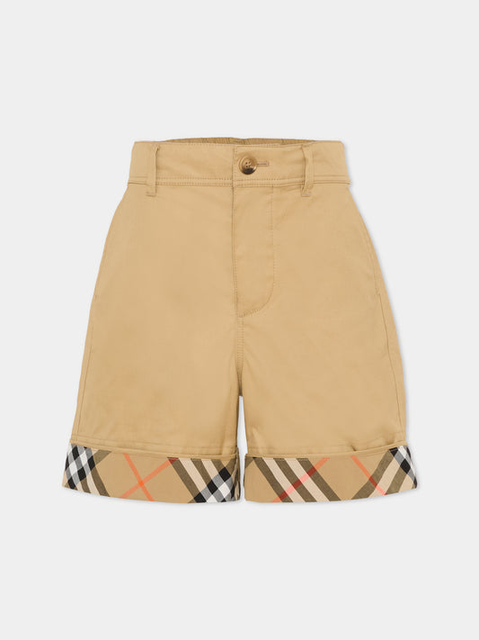 Shorts beige per bambini con check vintage,Burberry Kids,8117173 B9719