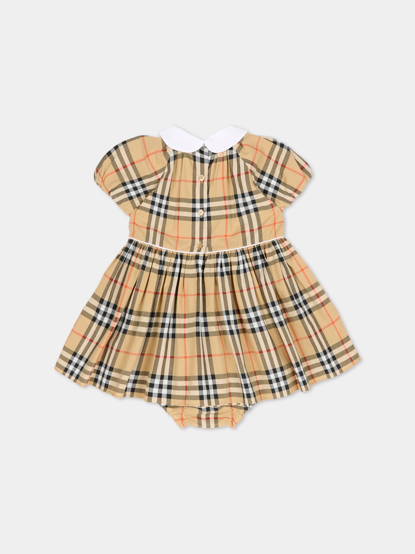 Vestito beige per neonata con check vintage,Burberry Kids,8119879 B9368