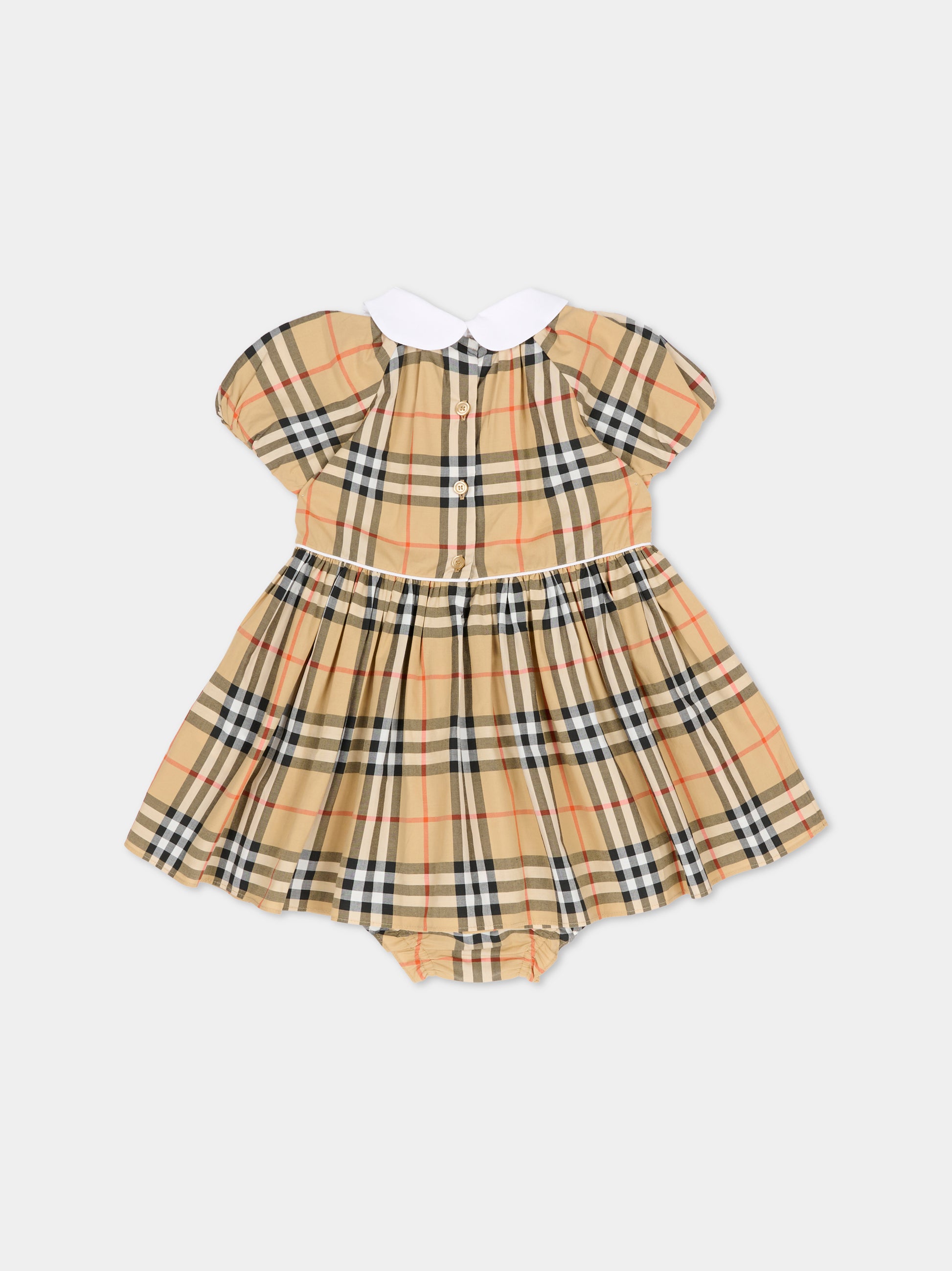 Vestito beige per neonata con check vintage,Burberry Kids,8119879 B9368