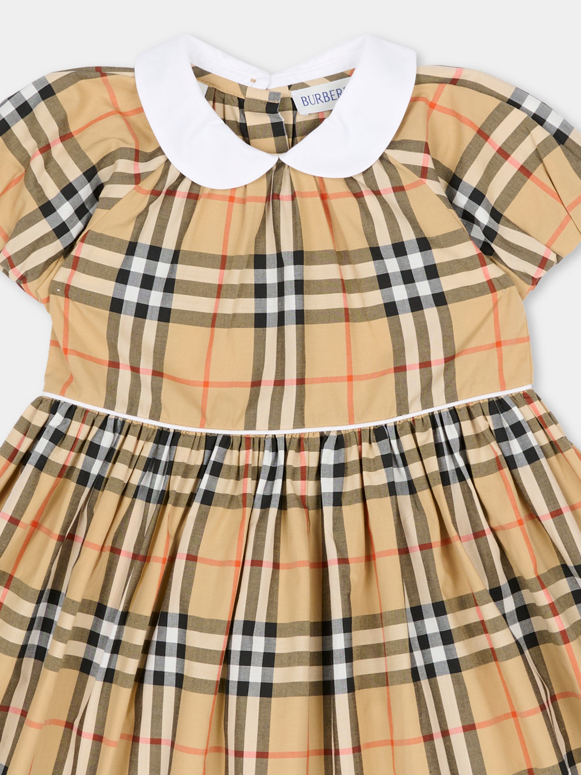 Vestito beige per neonata con check vintage,Burberry Kids,8119879 B9368
