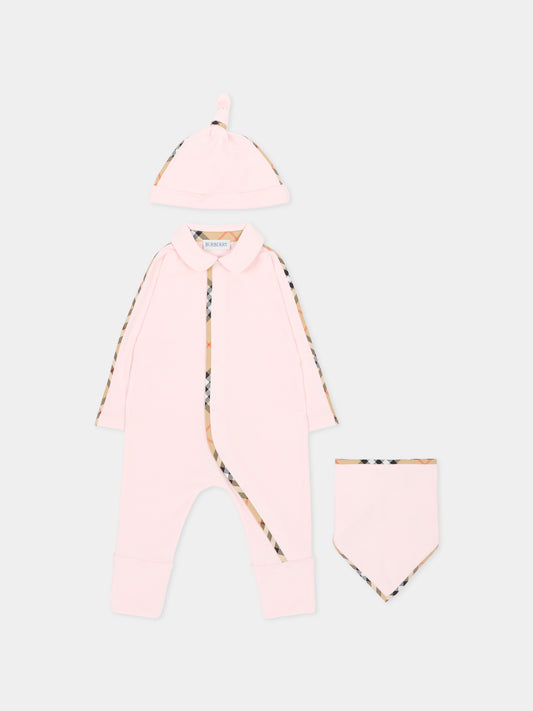 Pink babygrow set for baby girl with vintage check