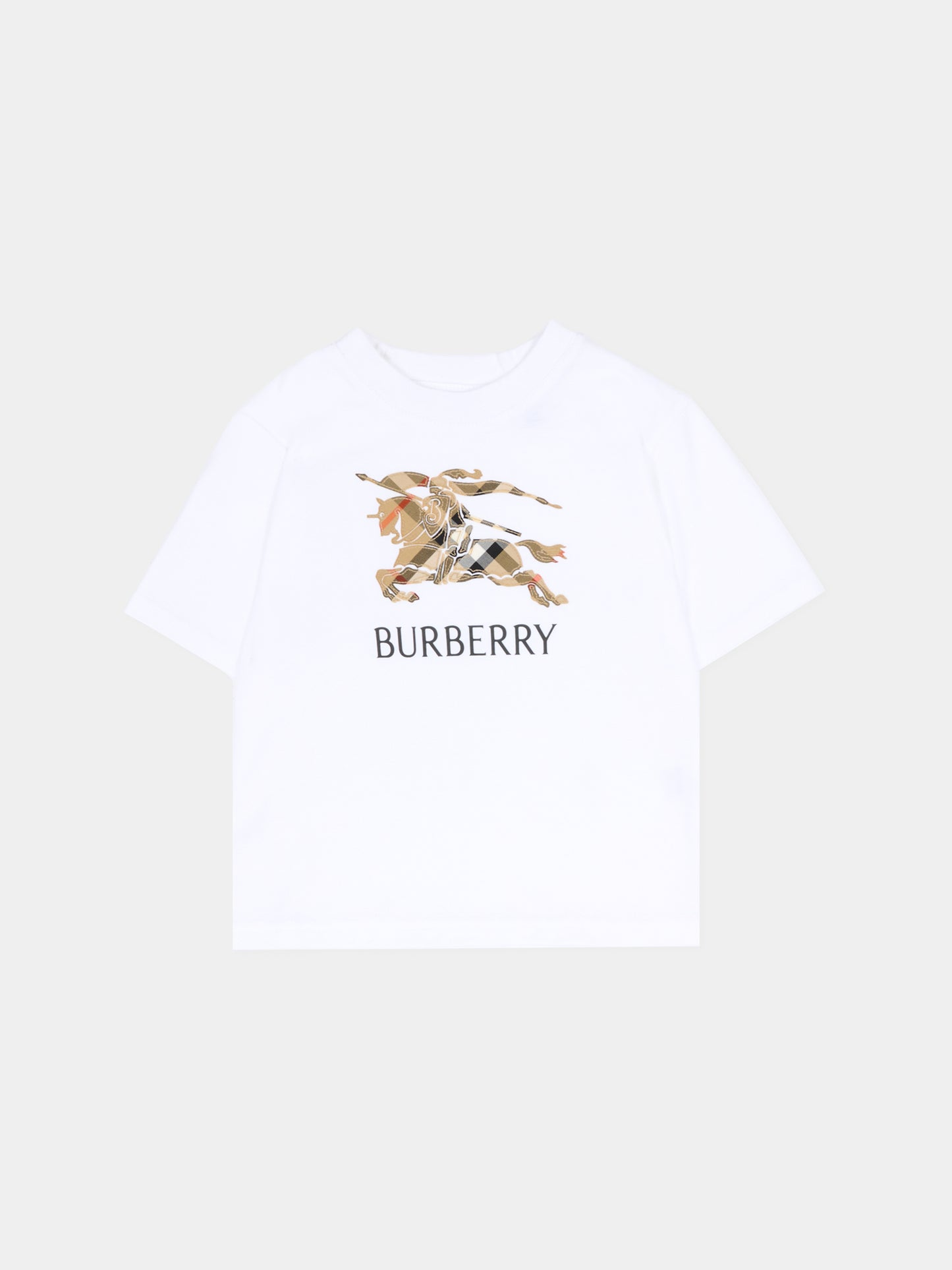 T-shirt bianca per neonati con cavaliere equetre,Burberry Kids,8121205 A1464