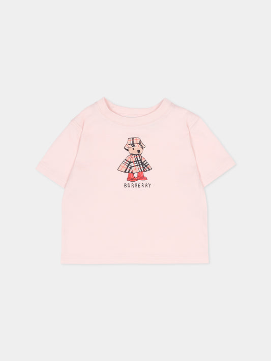 T-shirt rosa per neonata con orsetto Thomas,Burberry Kids,8121207 A1439