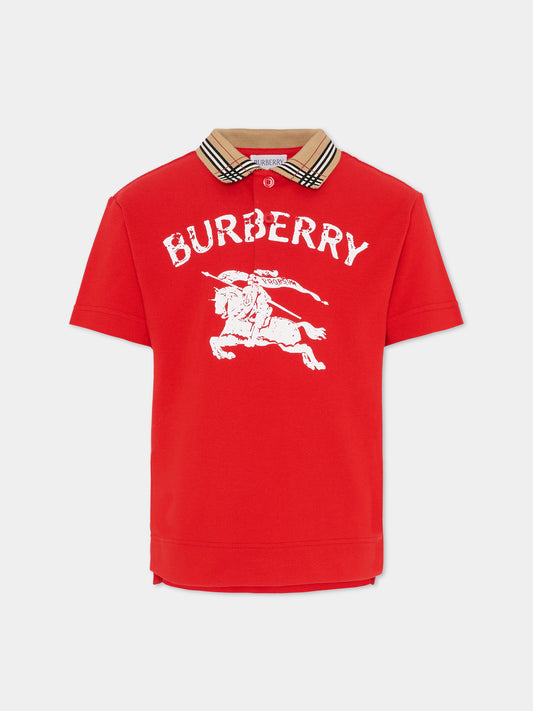 Polo rossa per bambino con cavaliere equestre,Burberry Kids,8117354 B7308