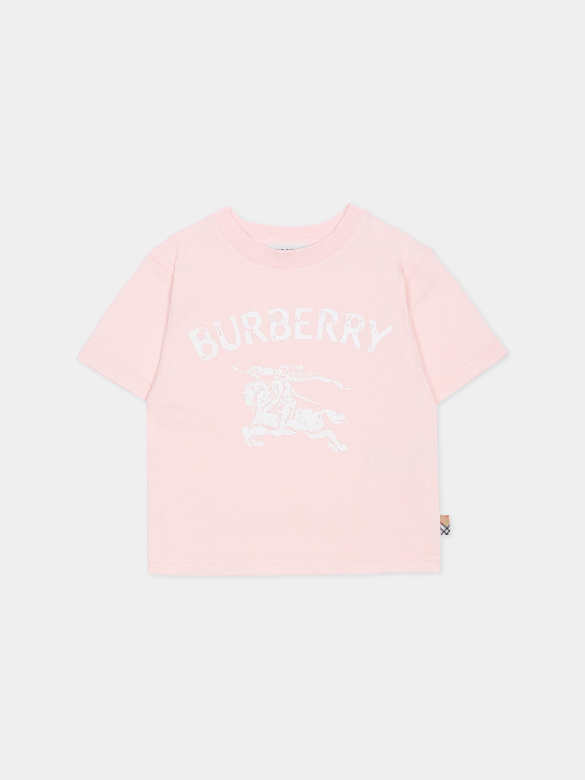 T-shirt rosa per neonata con cavaliere equestre,Burberry Kids,8121210 A1439